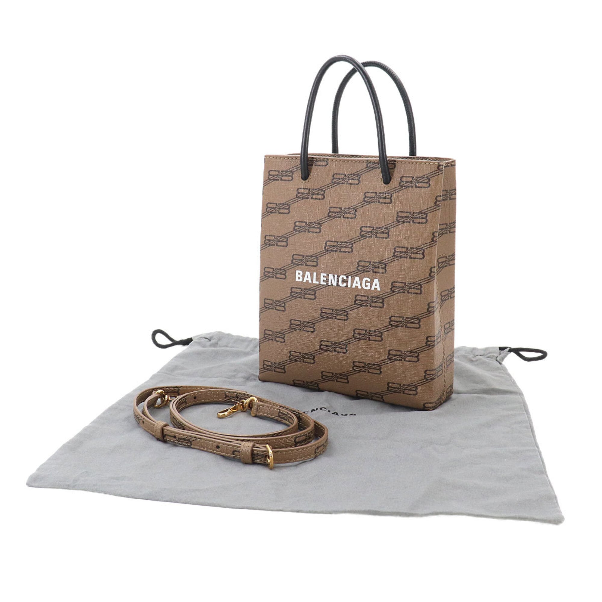 Balenciaga Black Brown White Pvc Leather Shopping Bag (Pre-Owned)