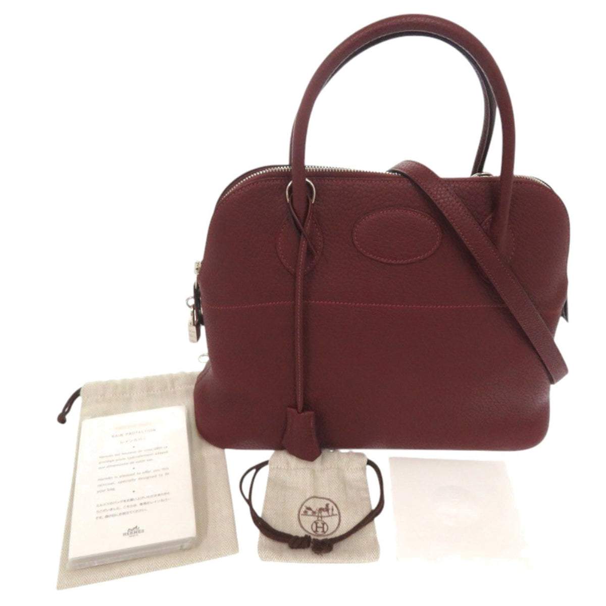 Hermes Rouge H Taurillon Clemence Leather Handbag (Pre-Owned)
