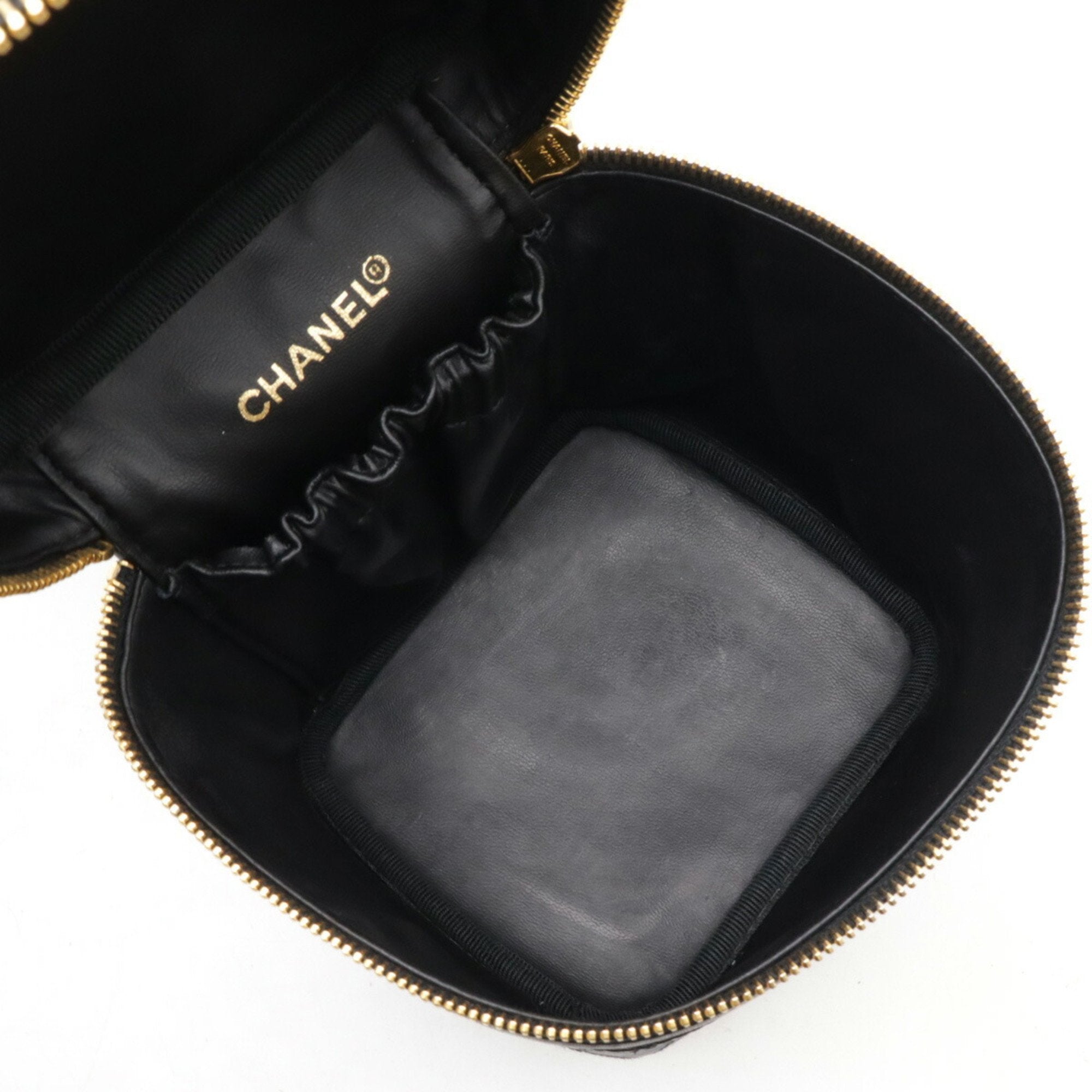 Chanel Black Leather Handbag Vanity Bag (Pre-Owned)
