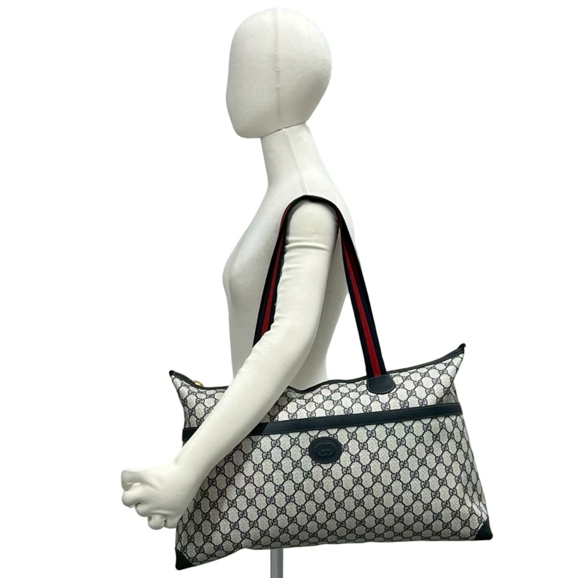 Gucci Navy Red Color Leather Pvc Handbag Tote Bag (Pre-Owned)