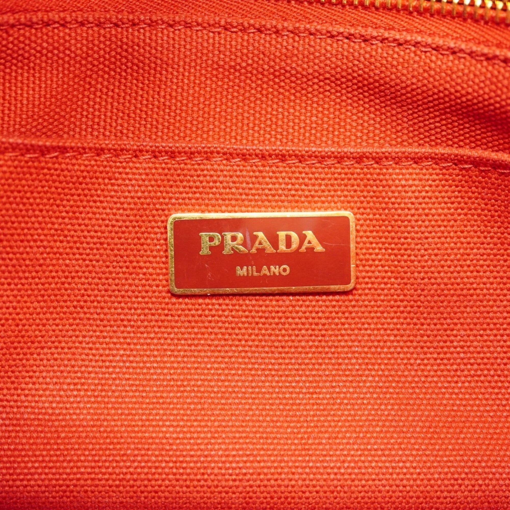 Prada Red Color Canvas Tote Bag (Pre-Owned)