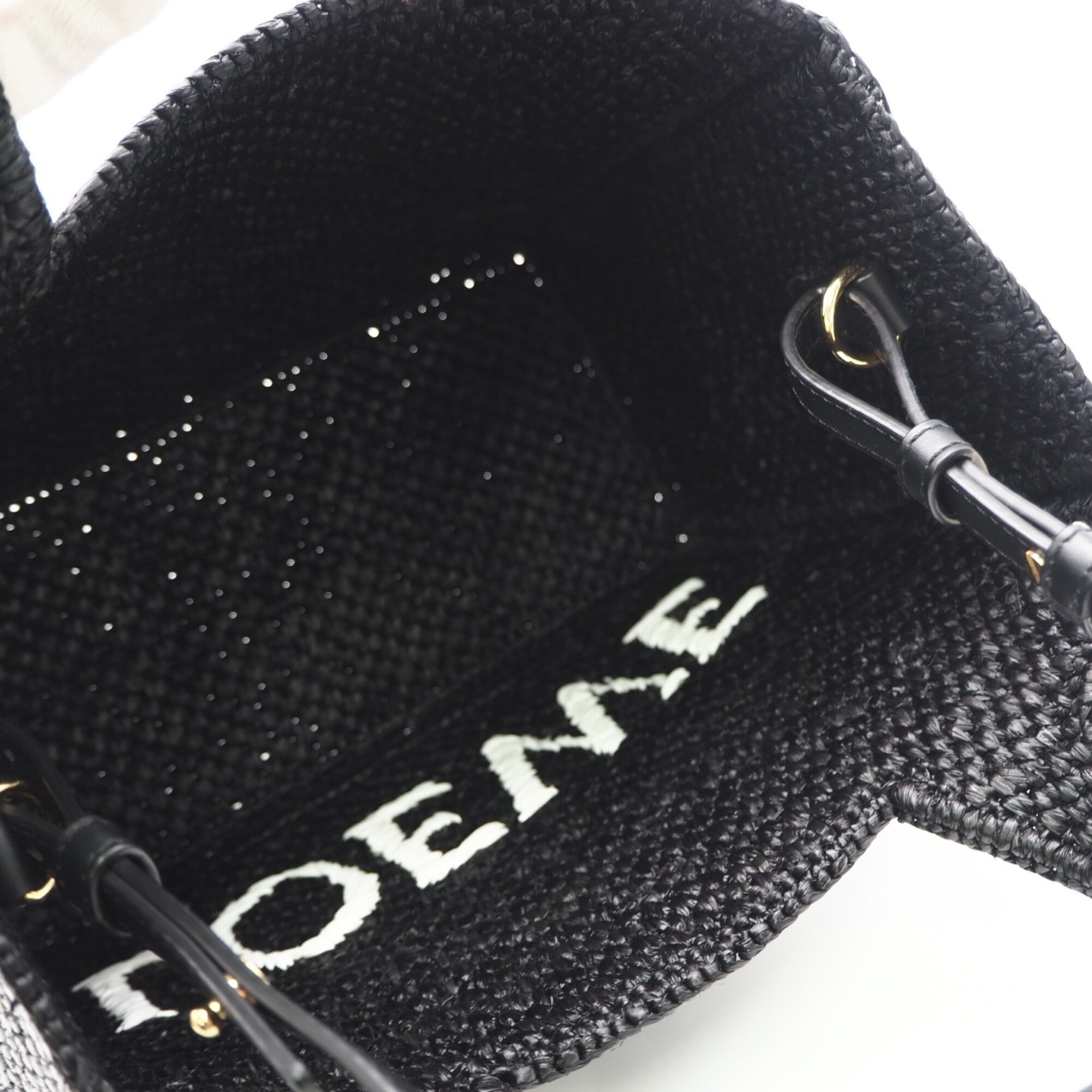 Loewe Black White Raffia Leather Handbag (Pre-Owned)