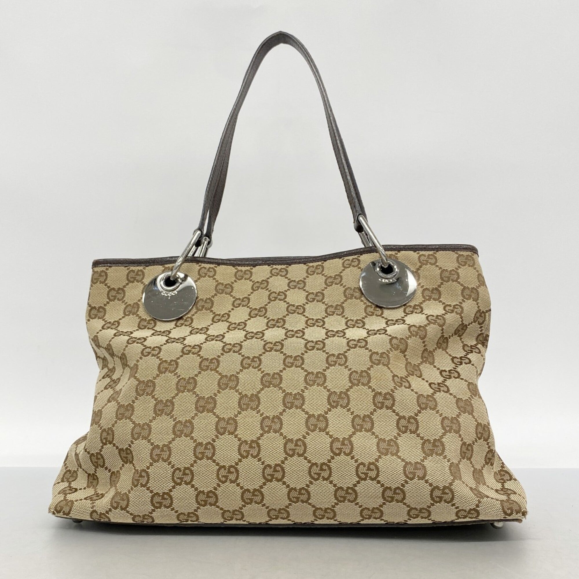 Gucci Beige Brown Canvas Tote Bag (Pre-Owned)