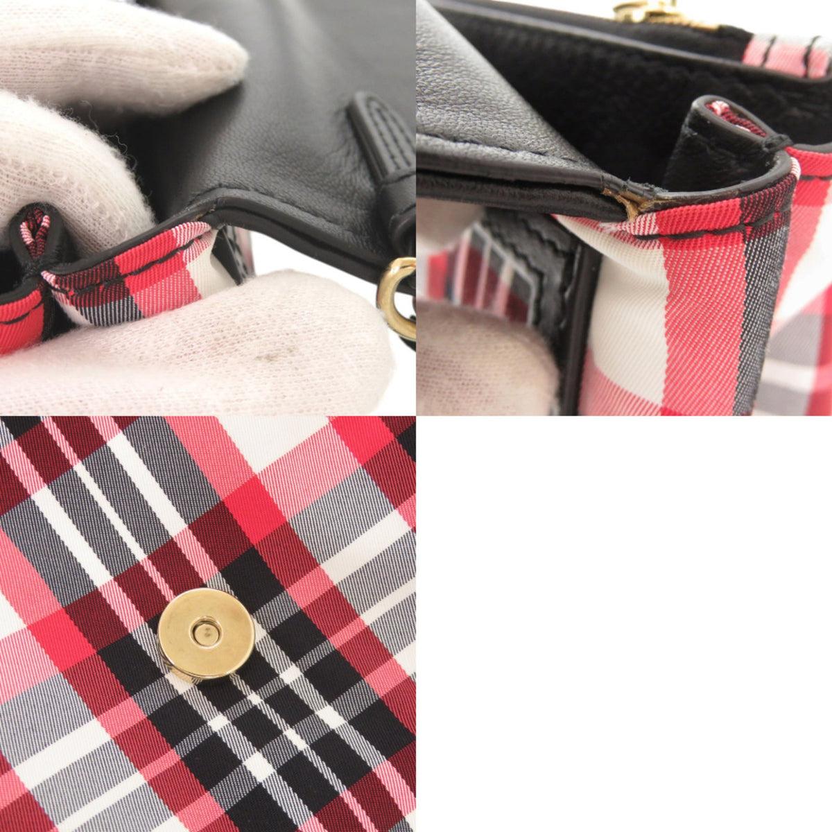 Burberry Black Red Color White Nylon Leather Shoulder Bag (Pre-Owned)