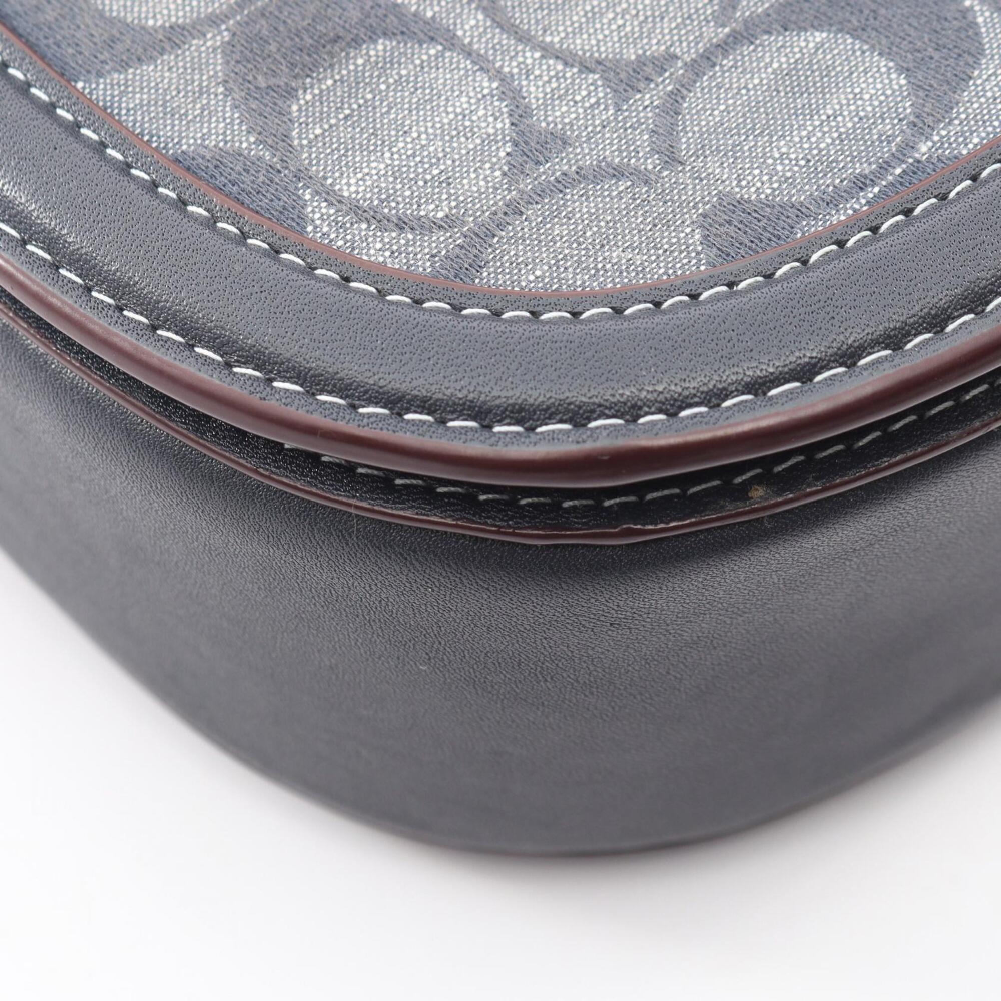 Coach Navy Leather Canvas Handbag Saddle Bag Shoulder Bag (Pre-Owned)