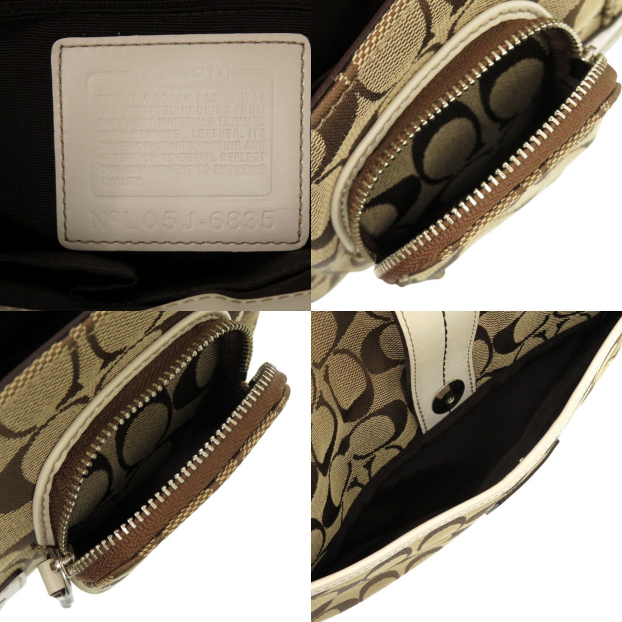 Coach Beige Brown Leather Canvas Shoulder Bag (Pre-Owned)