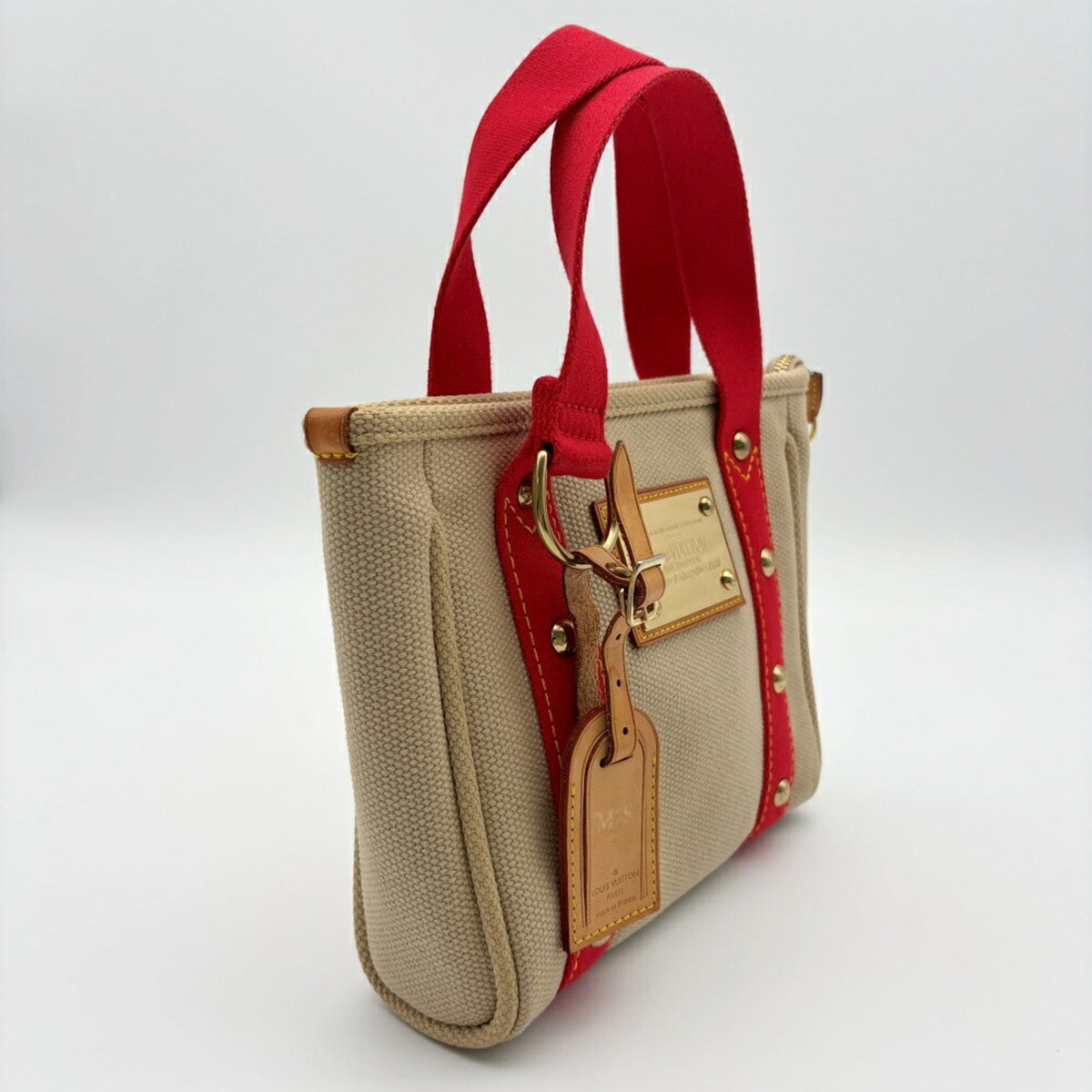 Louis Vuitton Antigua Beige Red Color Canvas Tote Bag (Pre-Owned)