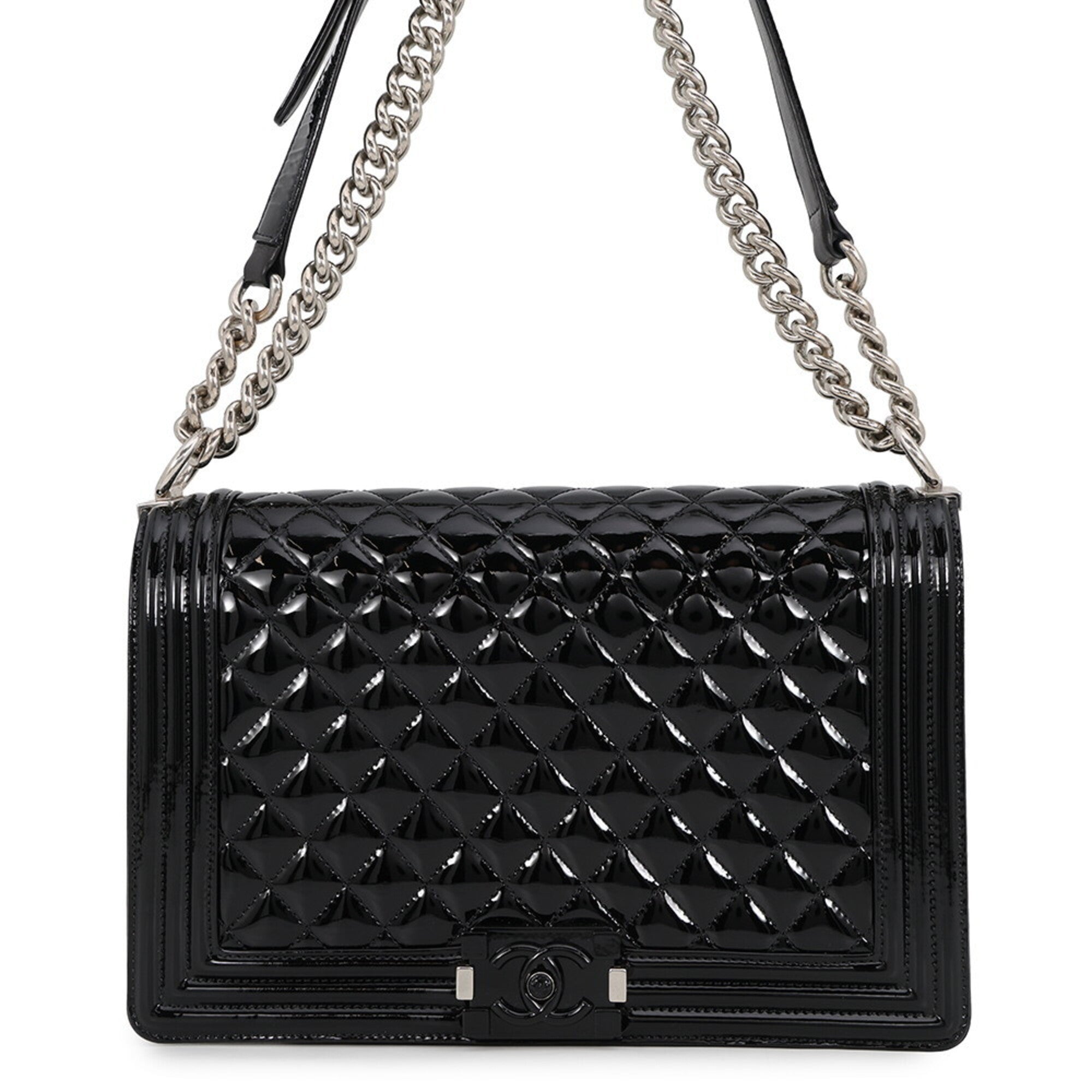Chanel Matelasse Black Patent Leather Handbag Shoulder Bag (Pre-Owned)