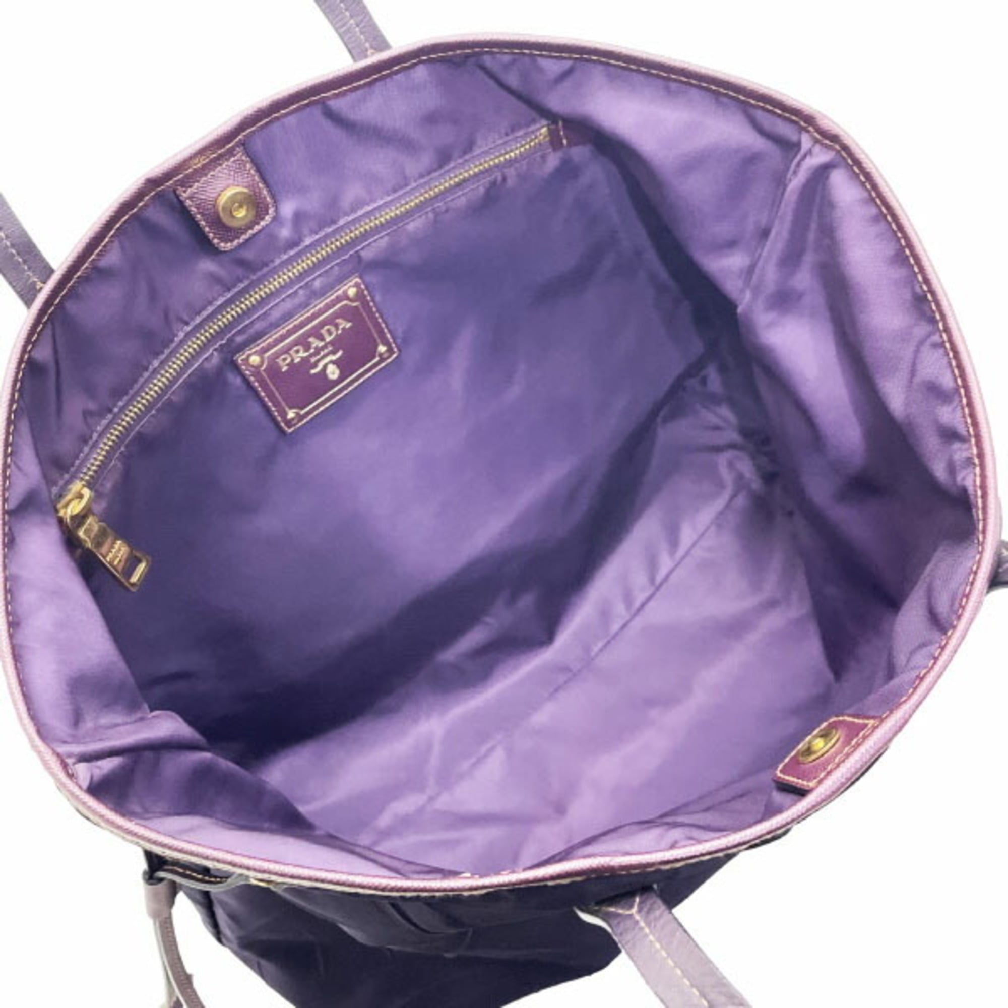 Prada Saffiano Purple Nylon Leather Handbag Shoulder Bag Tote Bag (Pre-Owned)