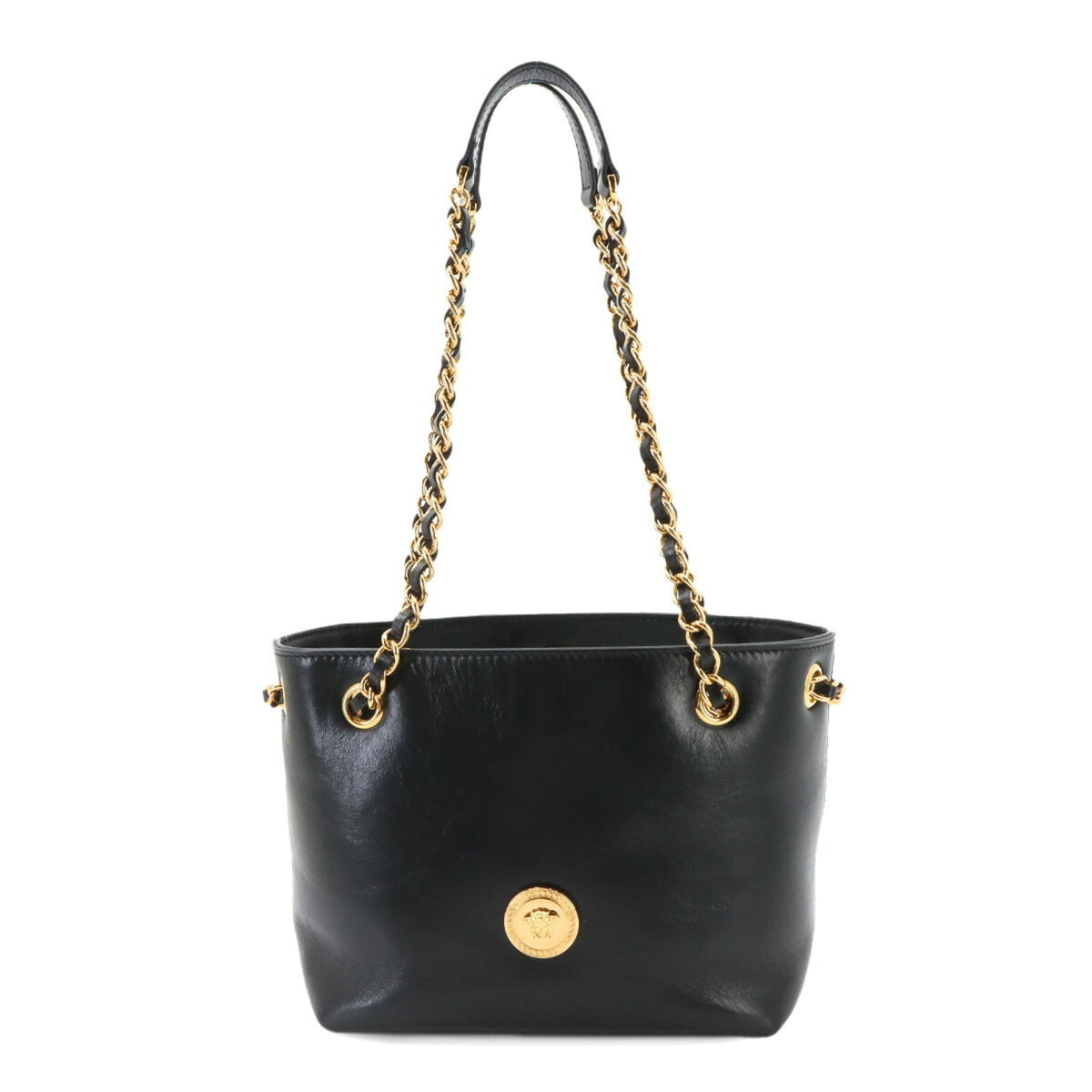 Versace Black Leather Handbag Shoulder Bag (Pre-Owned)