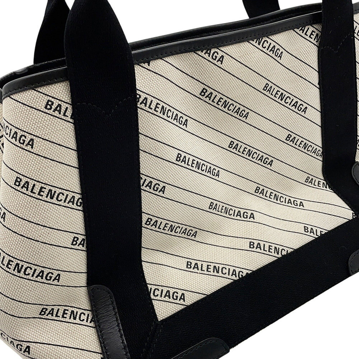 Balenciaga Black White Canvas Leather Handbag Tote Bag (Pre-Owned)