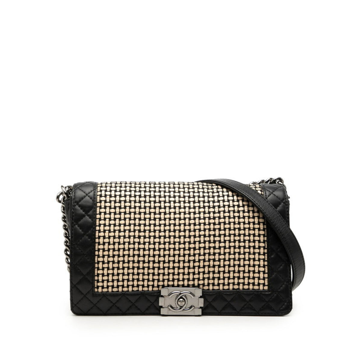 Chanel Beige Black Leather Shoulder Bag (Pre-Owned)