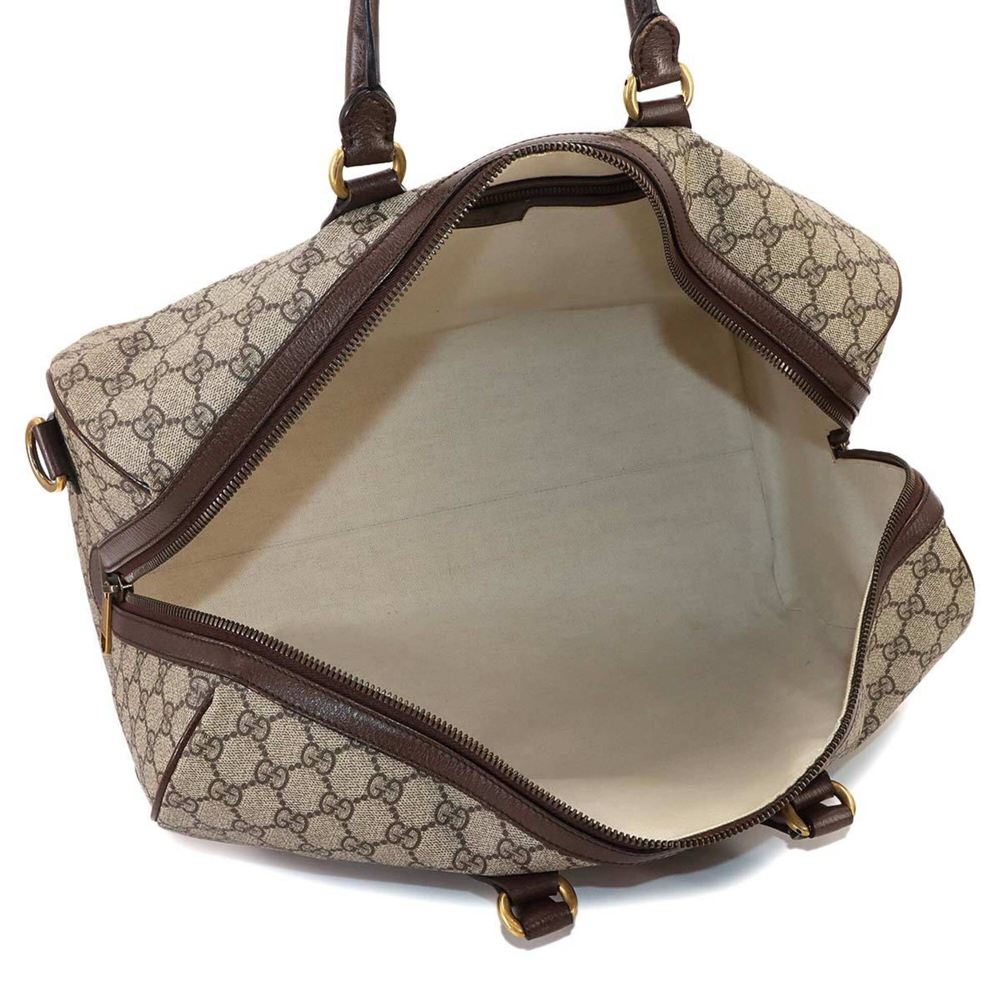 Gucci Ophidia Beige Brown Gg Supreme Leather Boston Bag Handbag (Pre-Owned)