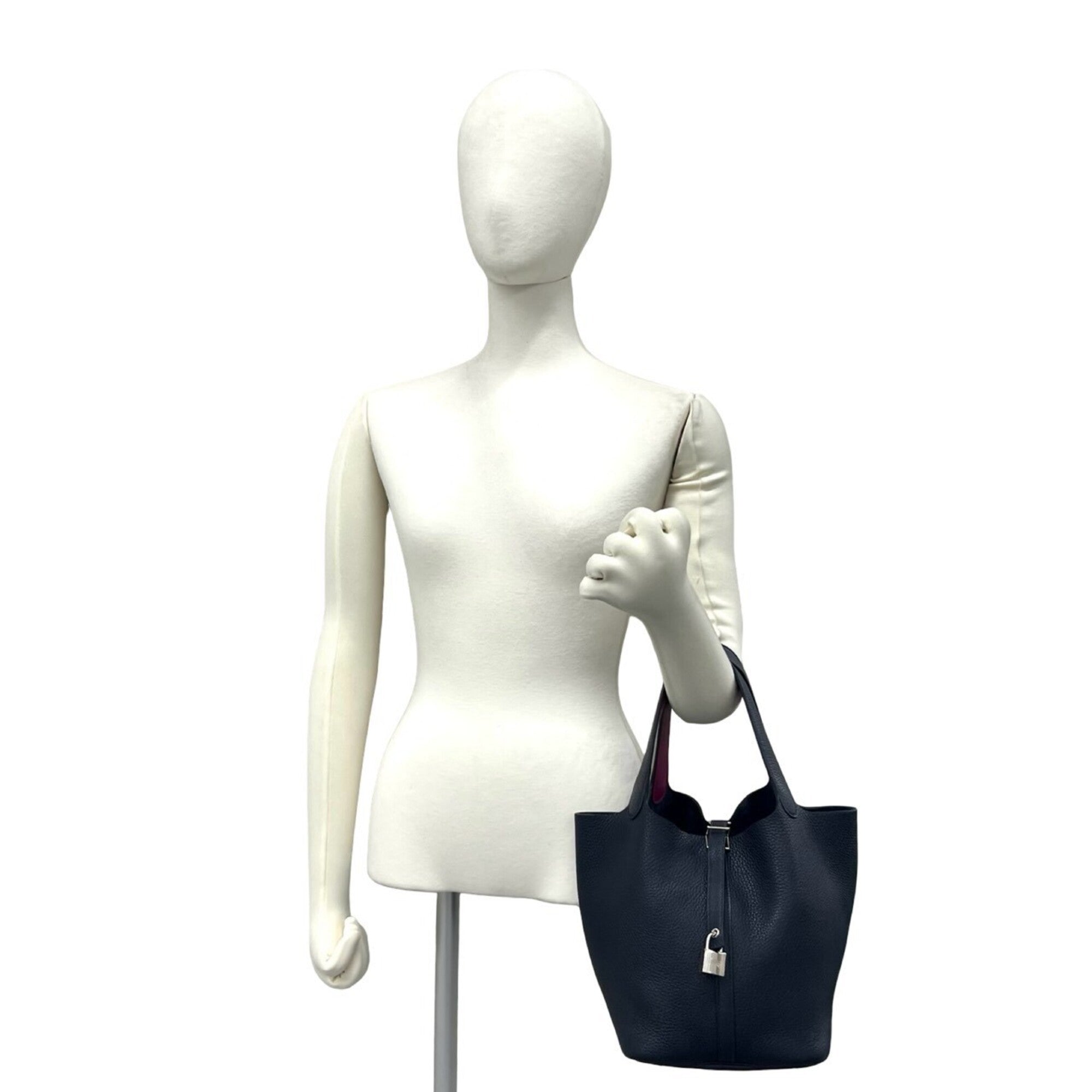 Hermes Navy Taurillon Clemence Leather Handbag Tote Bag (Pre-Owned)