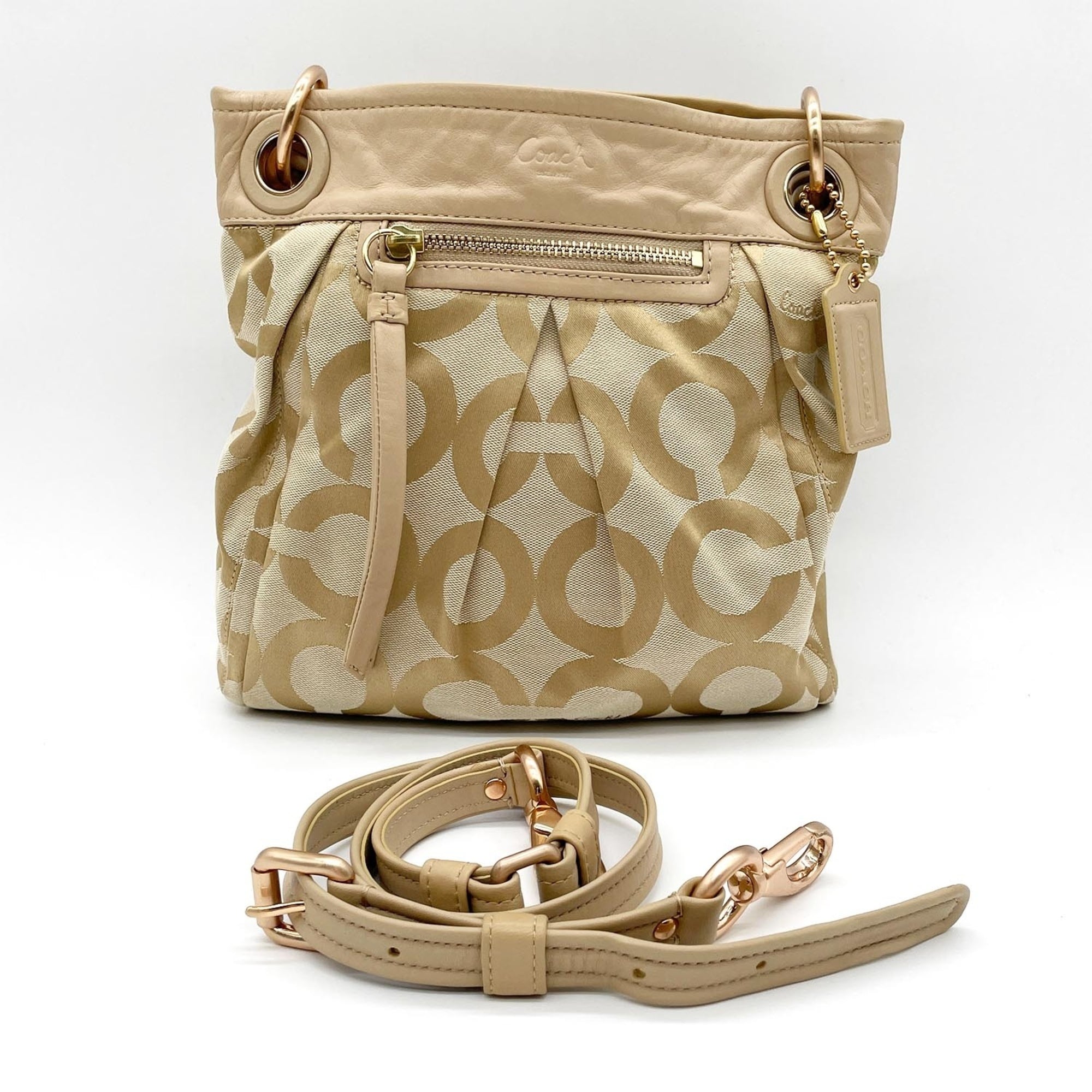 Coach Beige Canvas Leather Shoulder Bag (Pre-Owned)