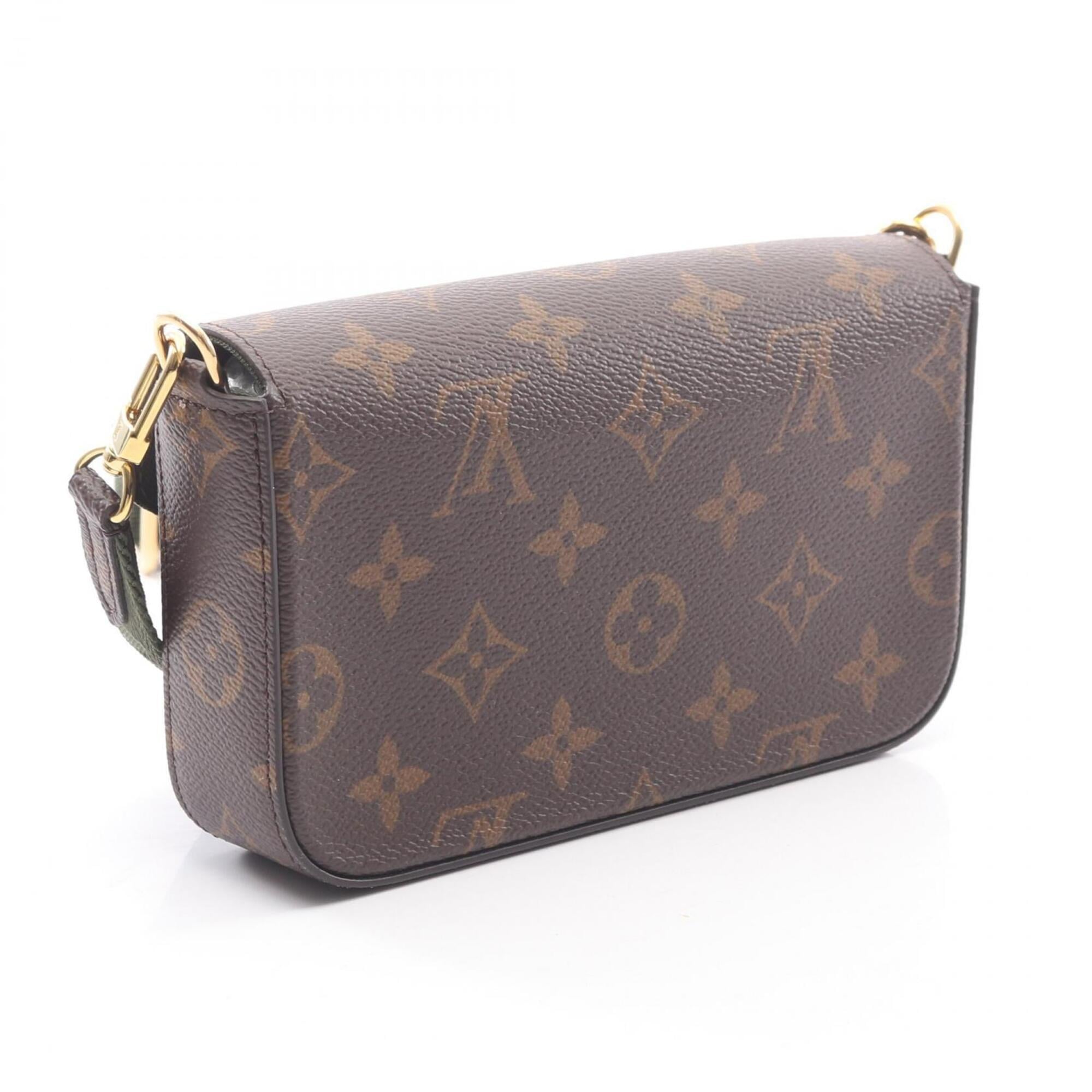 Louis Vuitton Brown Green Coated Canvas Handbag Pochette Shoulder Bag (Pre-Owned)