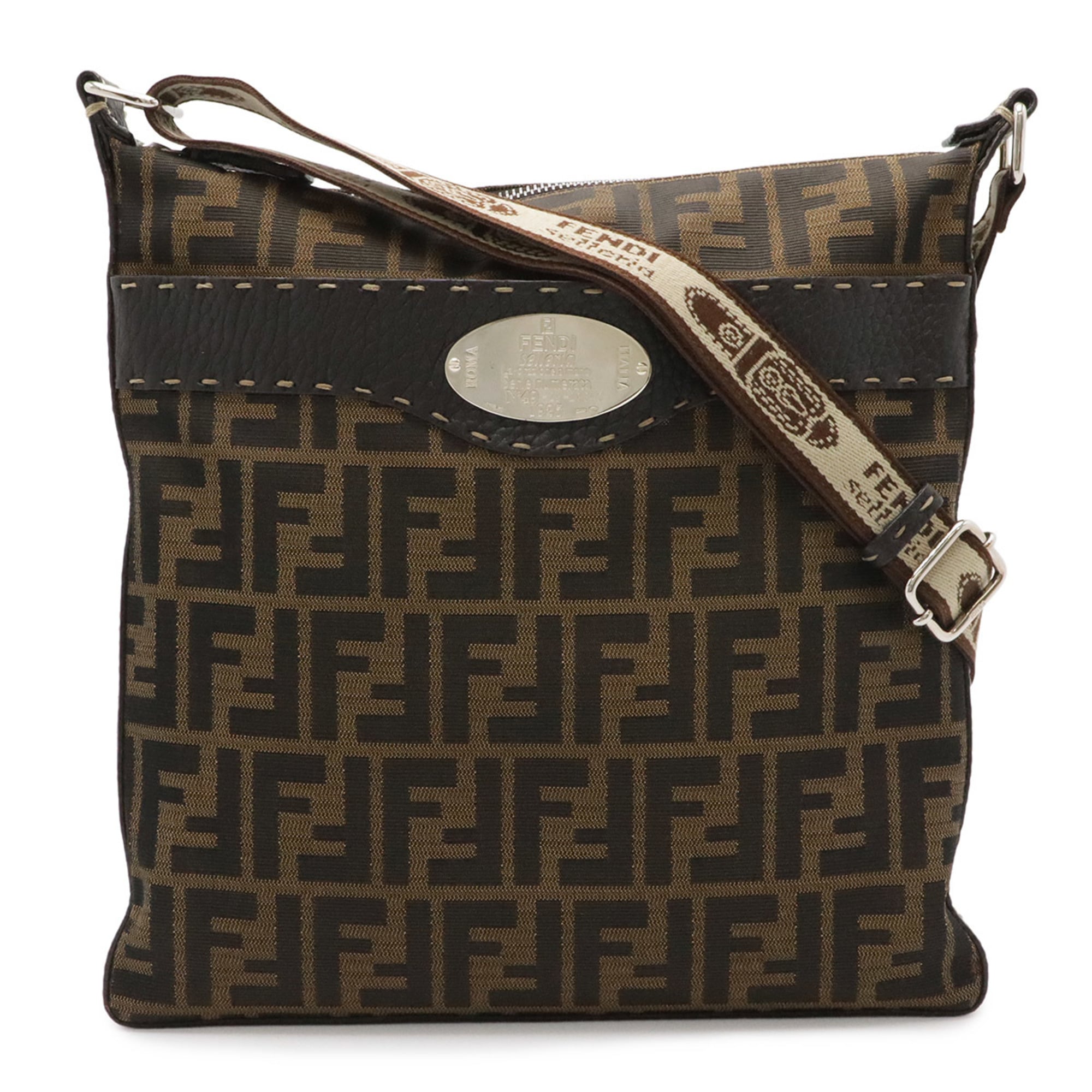Fendi Selleria Brown Canvas Leather Shoulder Bag (Pre-Owned)