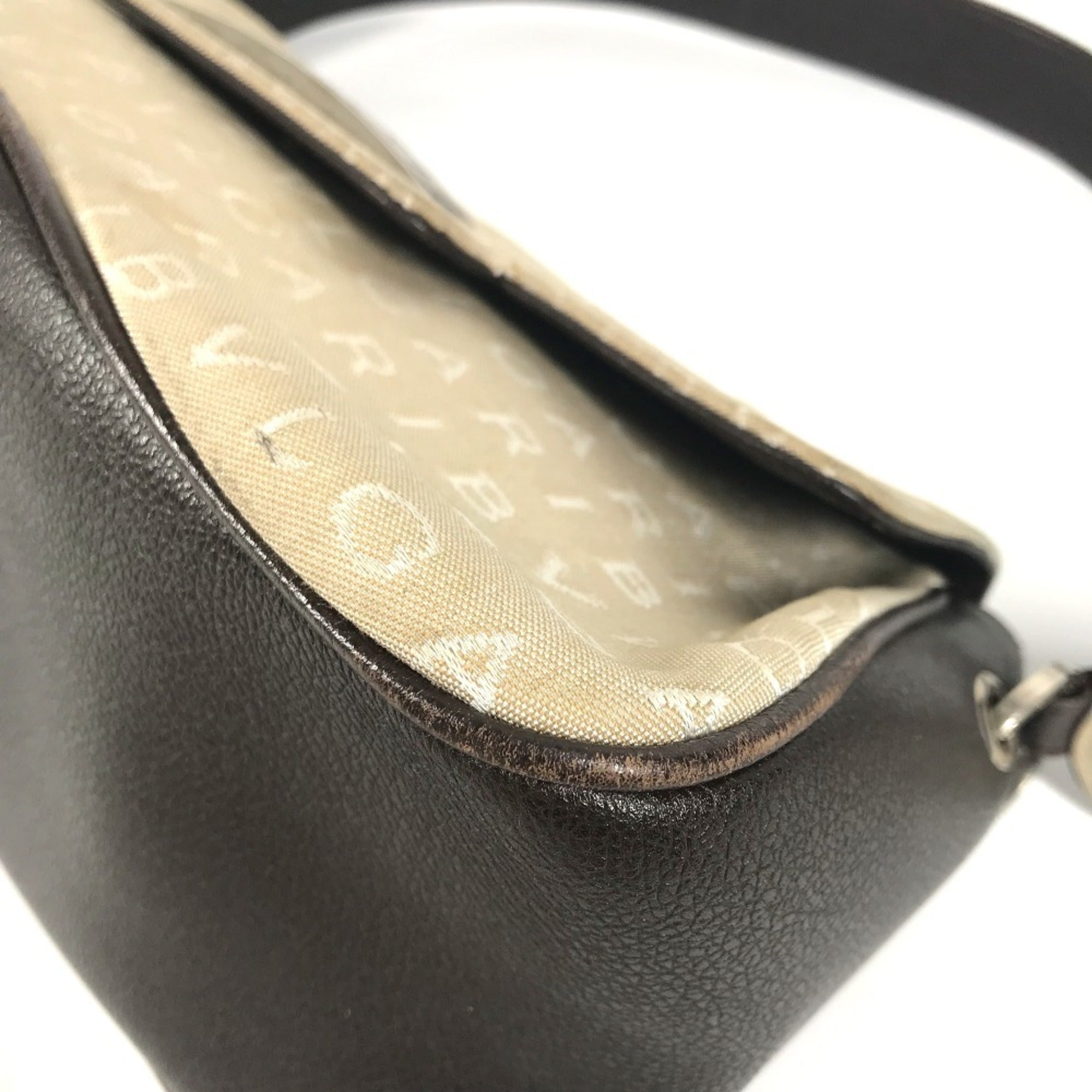 Bvlgari Logomania Beige Dark Brown Leather Canvas Handbag Shoulder Bag (Pre-Owned)