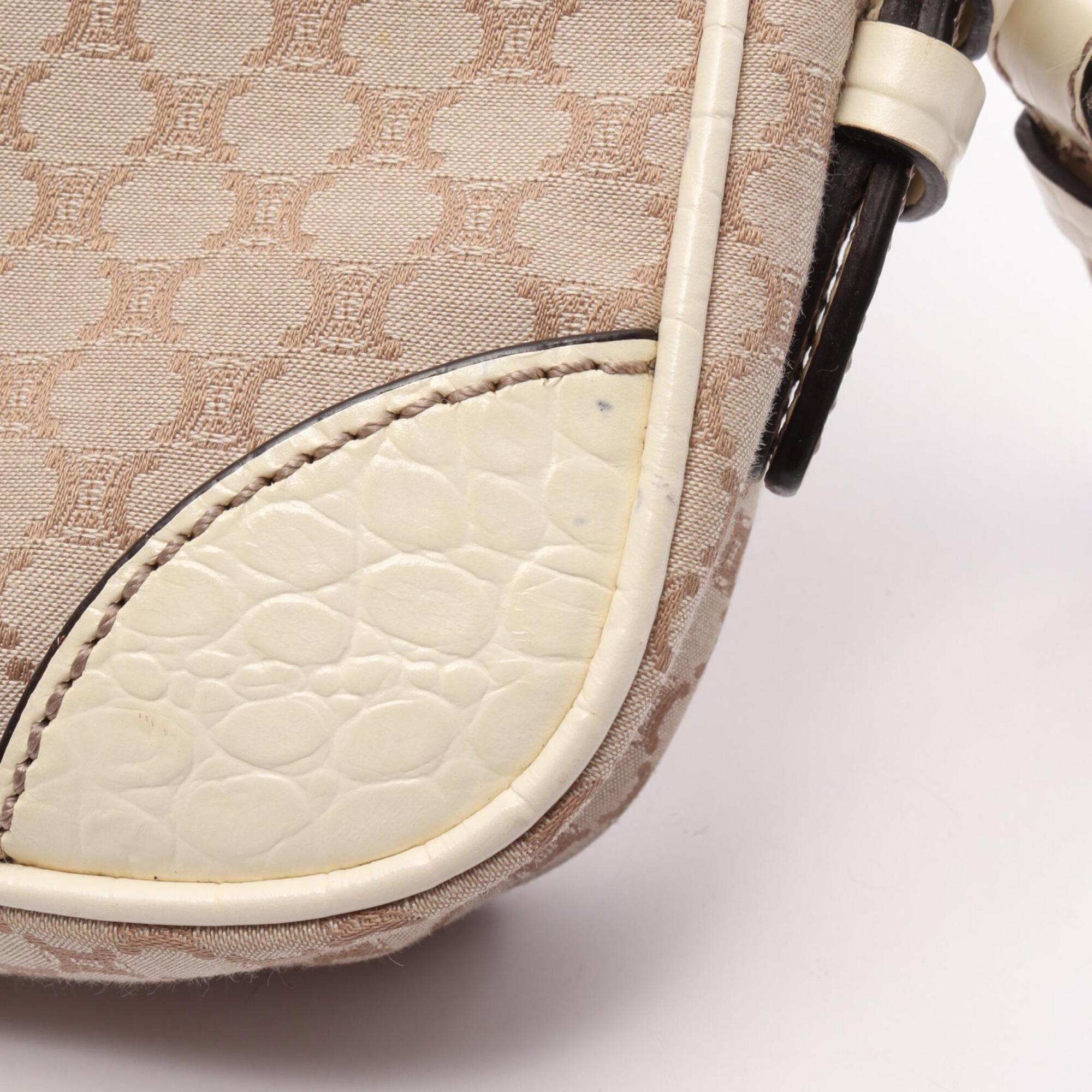 Celine Beige Ivory Canvas Leather Handbag Shoulder Bag (Pre-Owned)