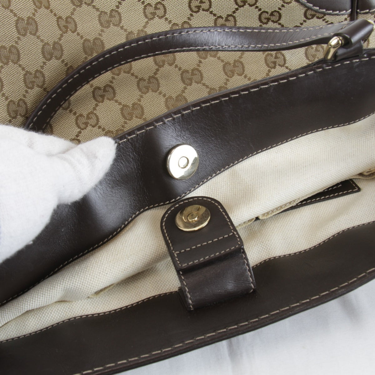 Gucci Brown Gg Canvas Leather Tote Bag (Pre-Owned)