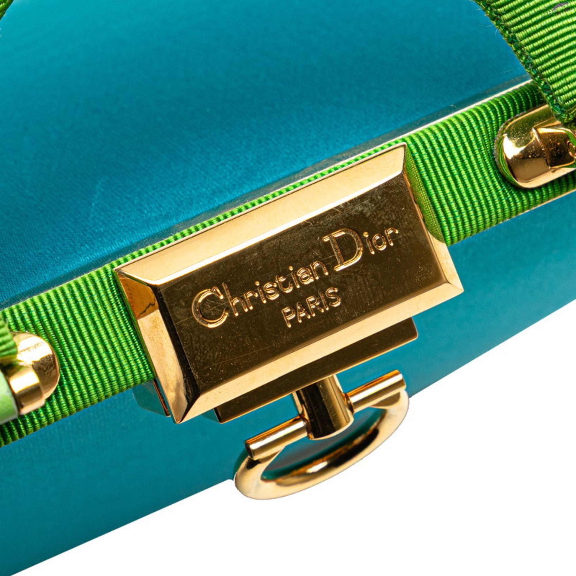 Christian Dior Green Blue Green Canvas Satin Handbag Shoulder Bag (Pre-Owned)