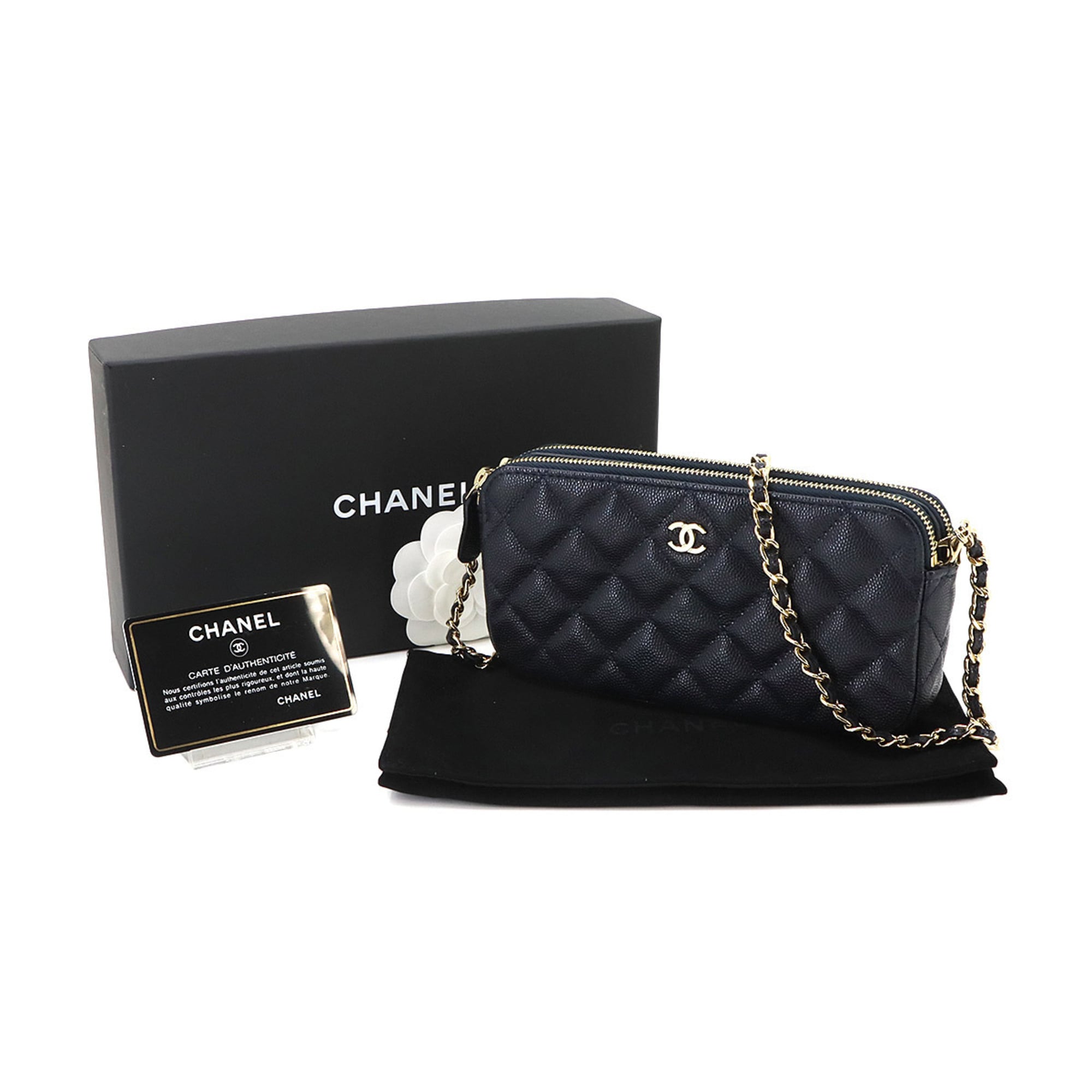 Chanel Matelasse Navy Grained Calfskin Chain/Shoulder Wallet (Pre-Owned)