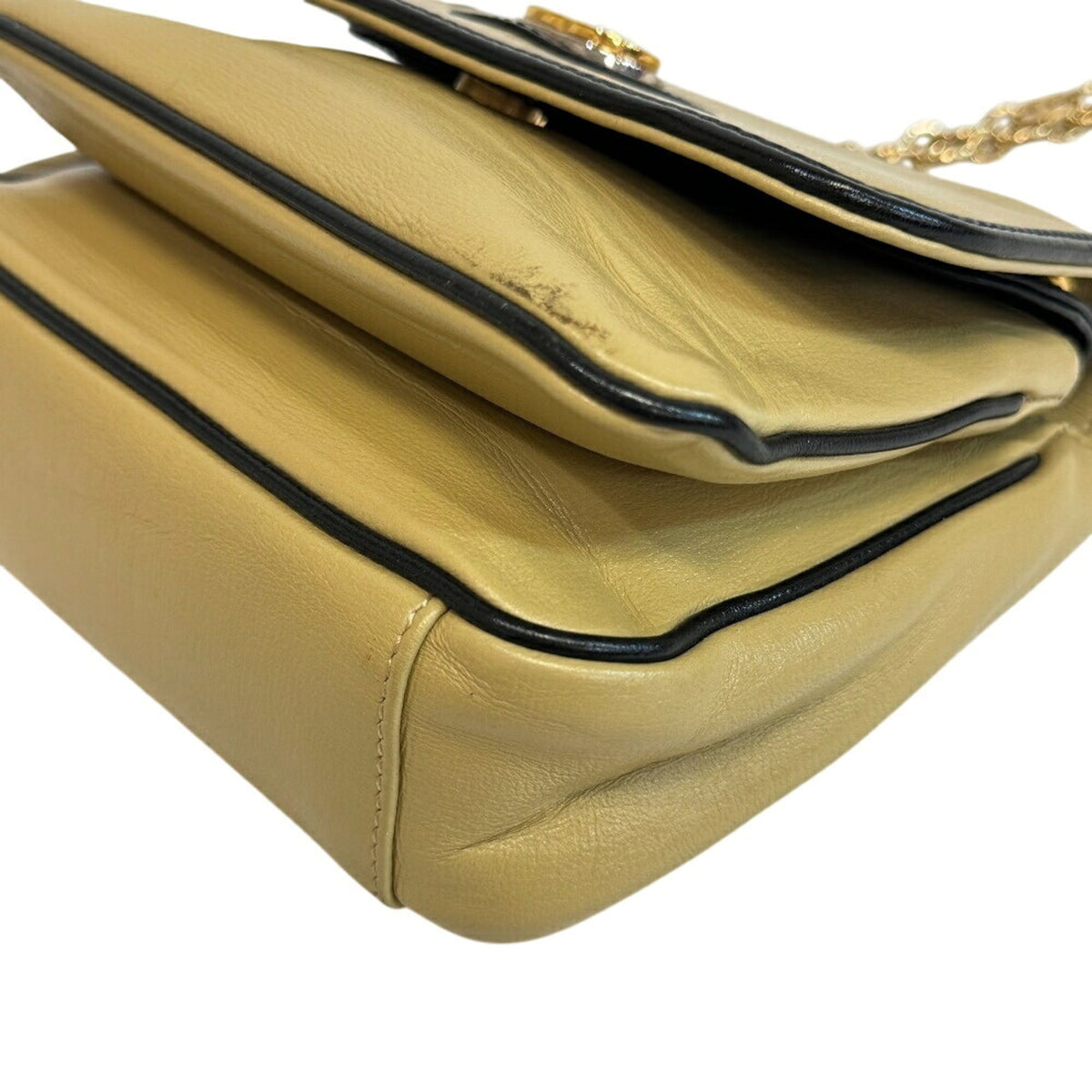 Gucci Beige Black Leather Handbag Shoulder Bag (Pre-Owned)