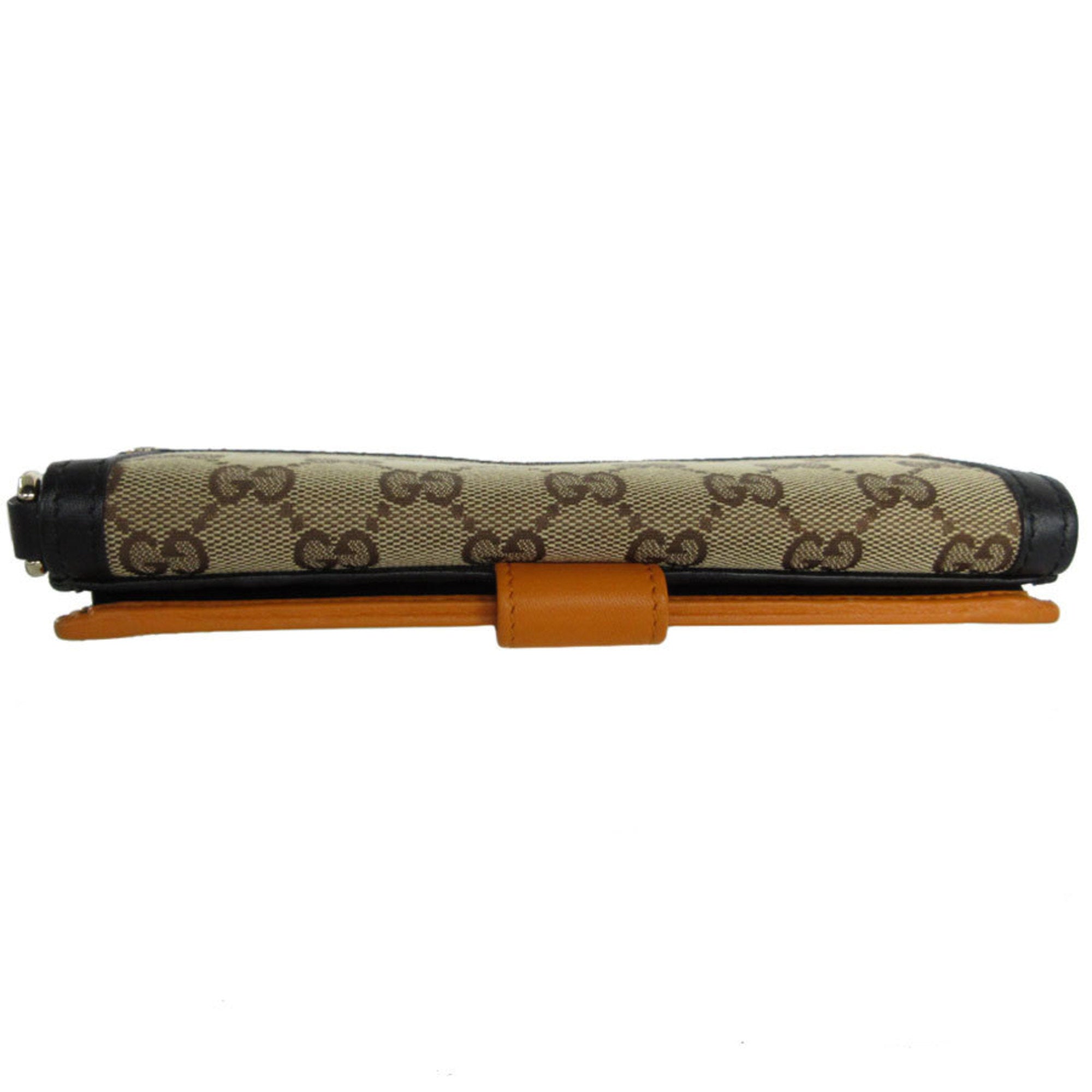 Gucci Black Brown Orange Gg Canvas Leather Long Wallet (Bi-Fold) (Pre-Owned)