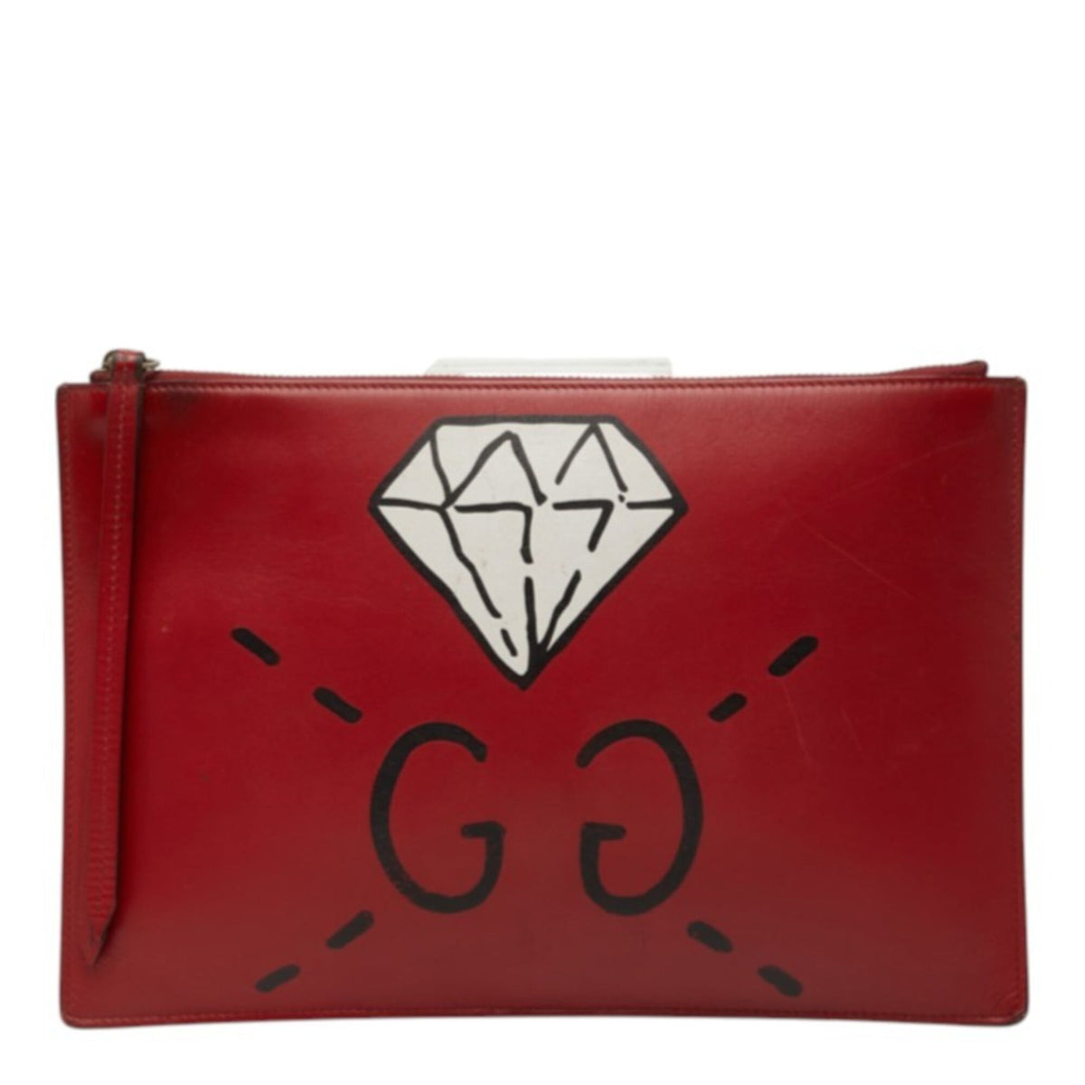 Gucci Black Red Color Leather Clutch Bag Pouch (Pre-Owned)