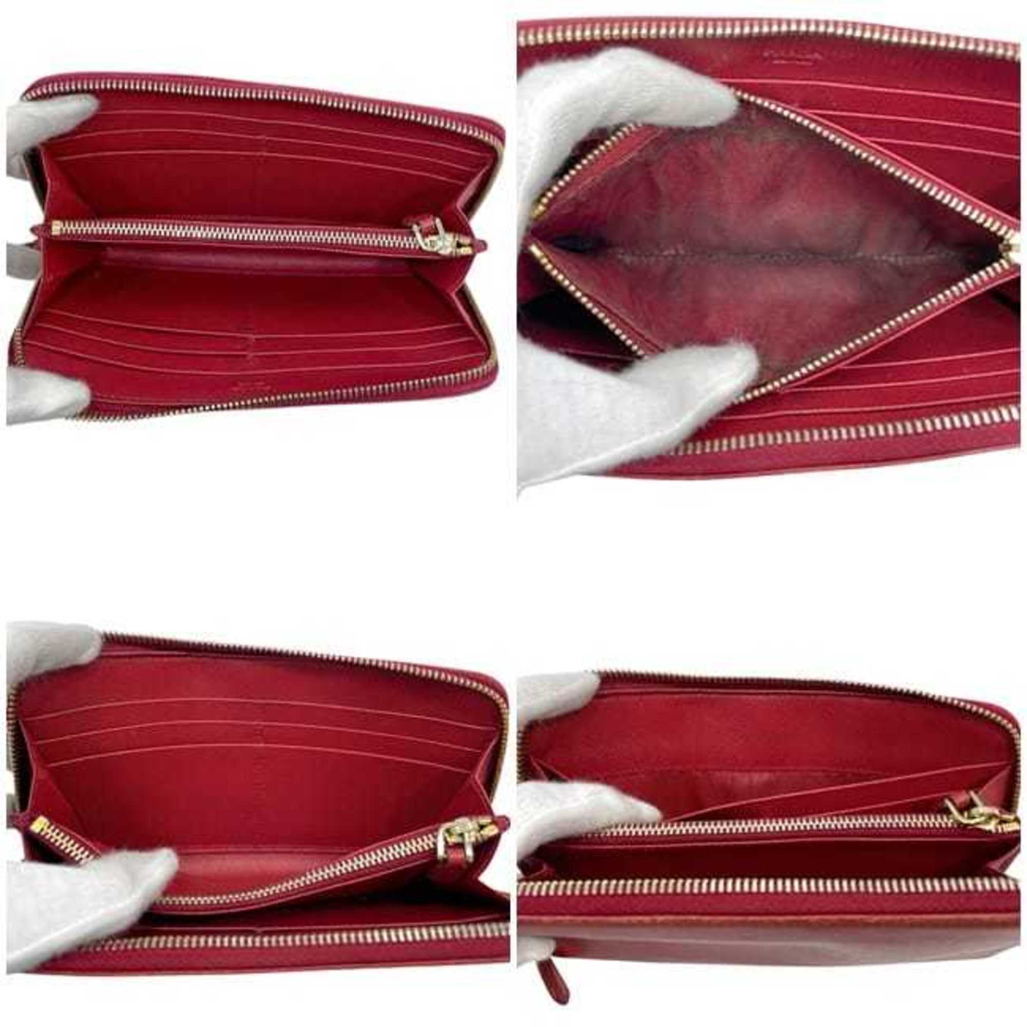 Prada Red Color Saffiano Long Wallet (Bi-Fold) (Pre-Owned)