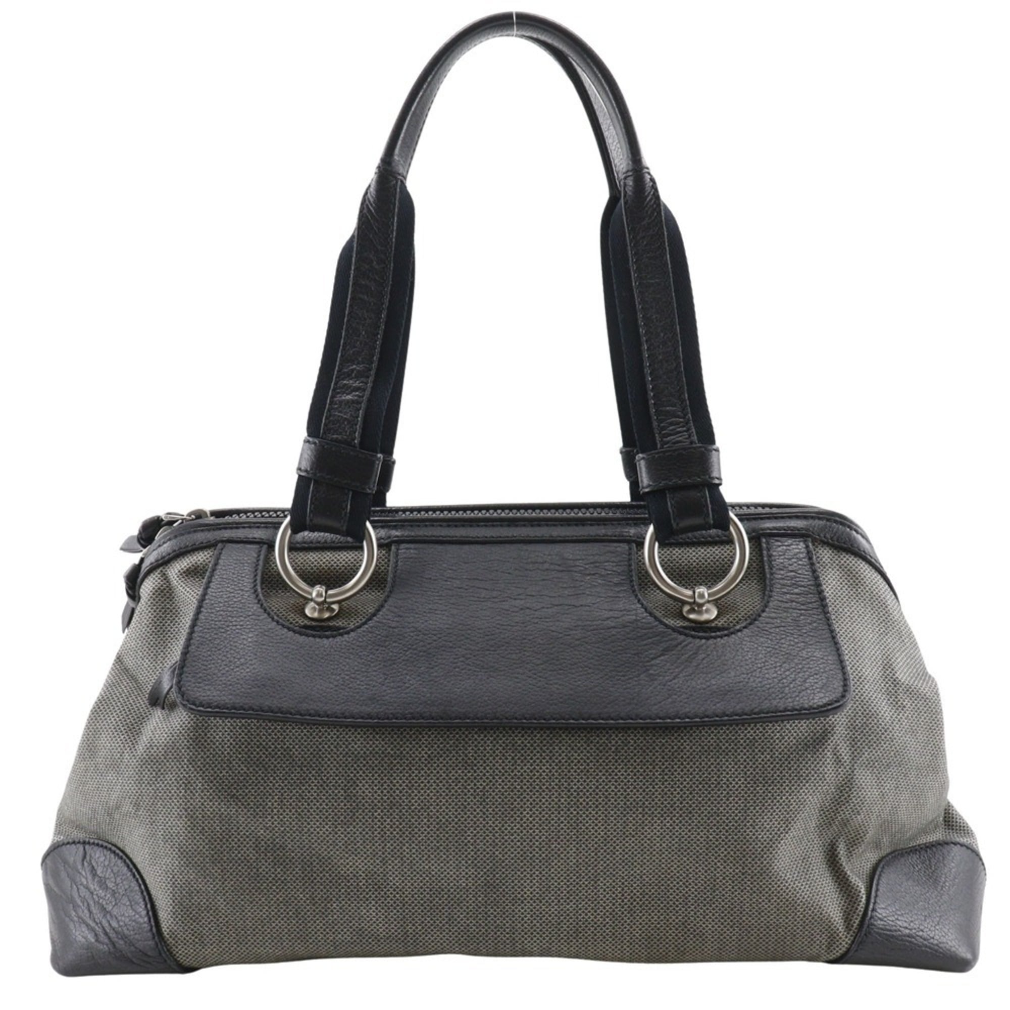 Bottega Veneta Black Gray Canvas Leather Tote Bag (Pre-Owned)