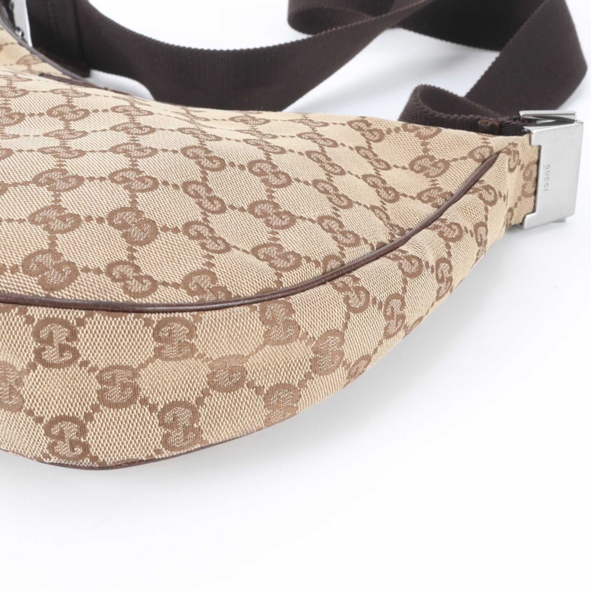 Gucci Beige Brown Leather Canvas Handbag Shoulder Bag (Pre-Owned)