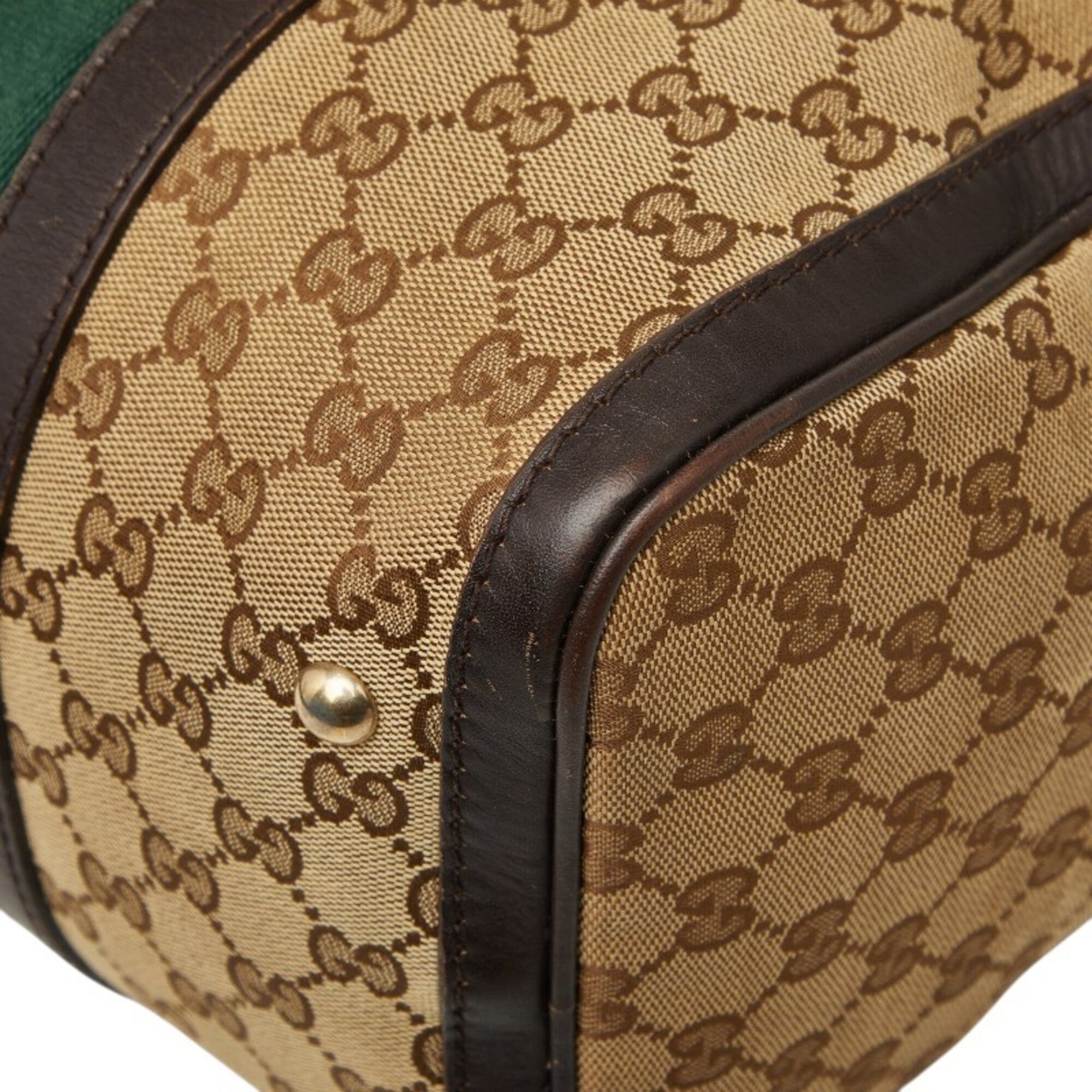 Gucci Beige Multi-Color Canvas Leather Boston Bag Shoulder Bag (Pre-Owned)