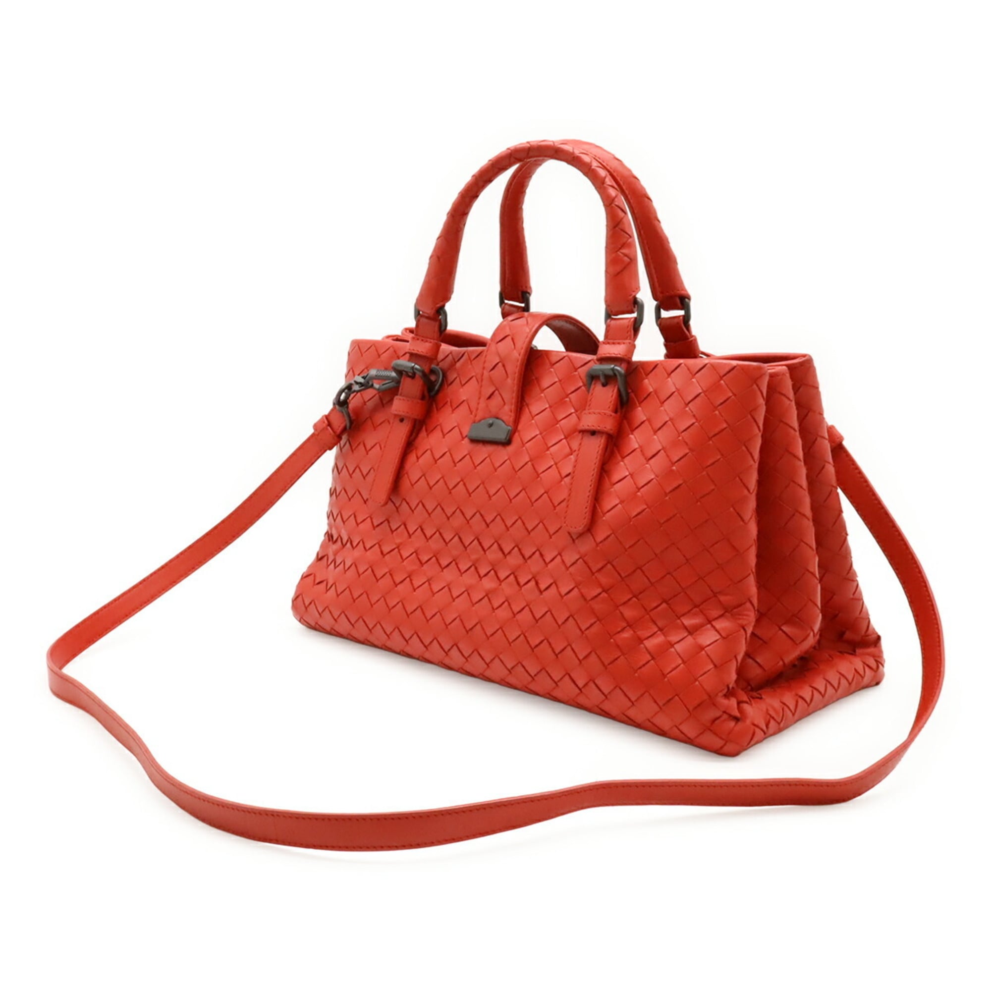 Bottega Veneta Intrecciato Red Color Leather Handbag (Pre-Owned)