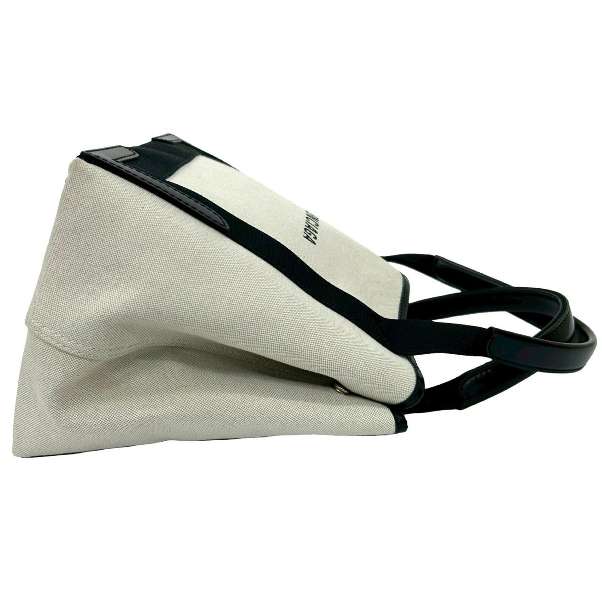 Balenciaga Black Ivory Canvas Leather Handbag Pouch Tote Bag (Pre-Owned)