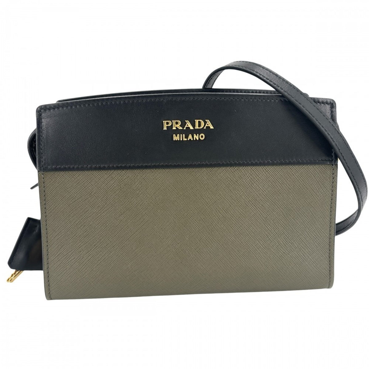 Prada Black Khaki Leather Shoulder Bag (Pre-Owned)