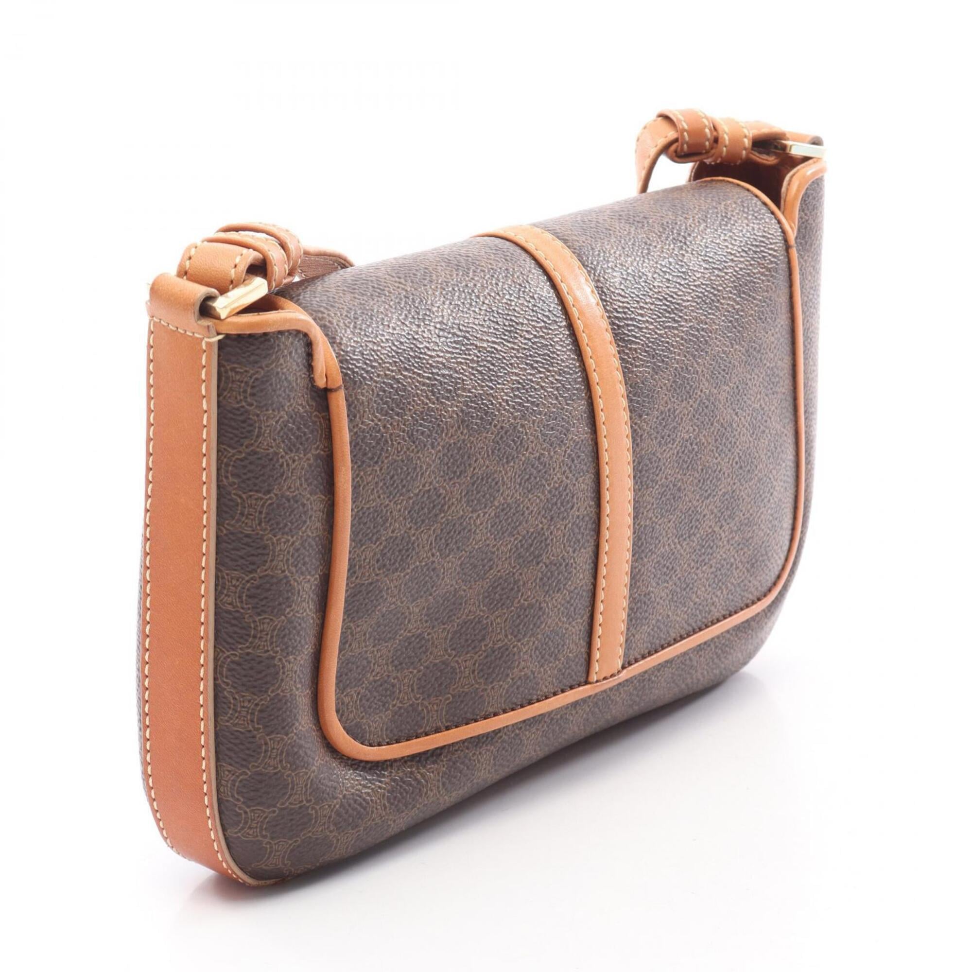 Celine Beige Brown Coated Canvas Leather Handbag Shoulder Bag (Pre-Owned)