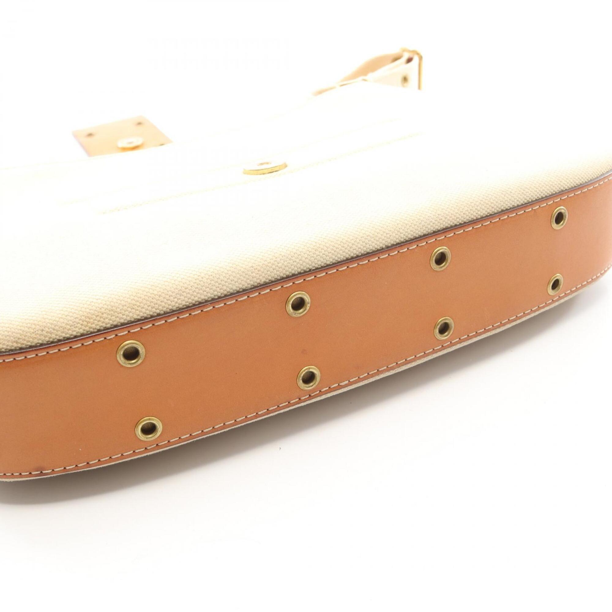 Christian Dior Brown Ivory Canvas Leather Handbag Shoulder Bag (Pre-Owned)