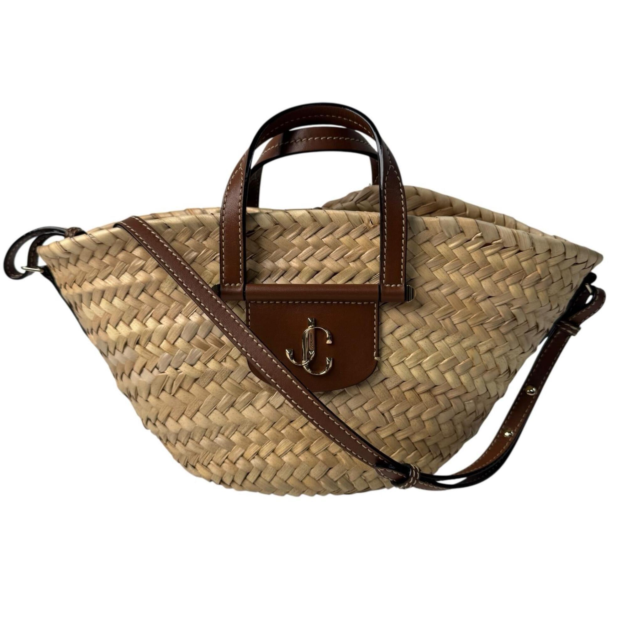 Jimmy Choo Beige Brown Raffia Handbag Shoulder Bag (Pre-Owned)