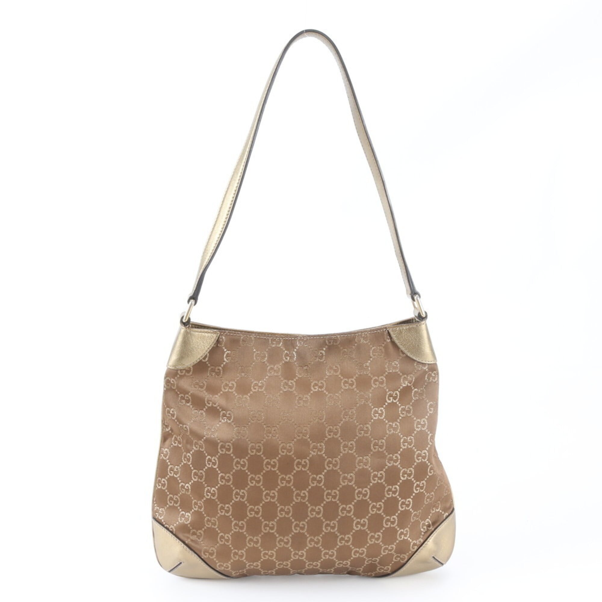 Gucci Brown Gold Leather Canvas Handbag Shoulder Bag Tote Bag (Pre-Owned)
