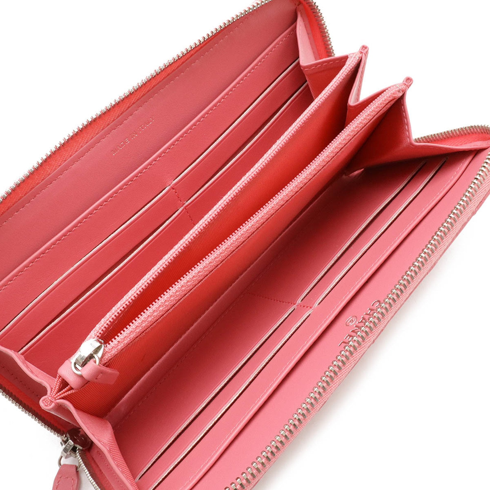 Chanel Pink Leather Long Wallet (Bi-Fold) (Pre-Owned)