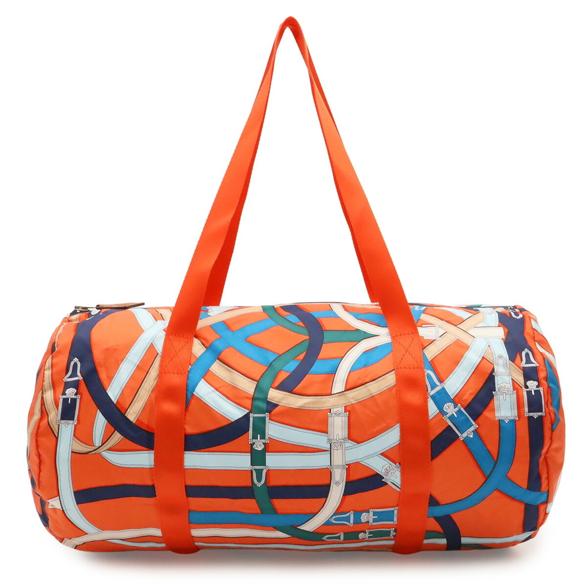 Hermes Blue Multi-Color Orange Silk Boston Bag Shoulder Bag (Pre-Owned)