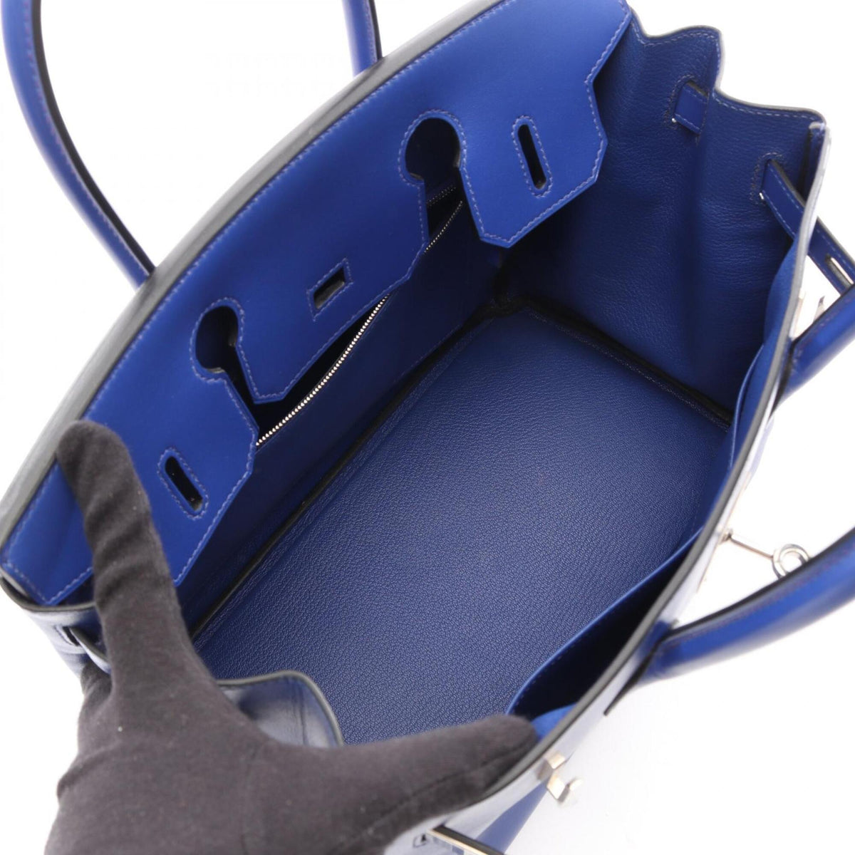 Hermes Blue Leather Tadelakt Leather Handbag (Pre-Owned)
