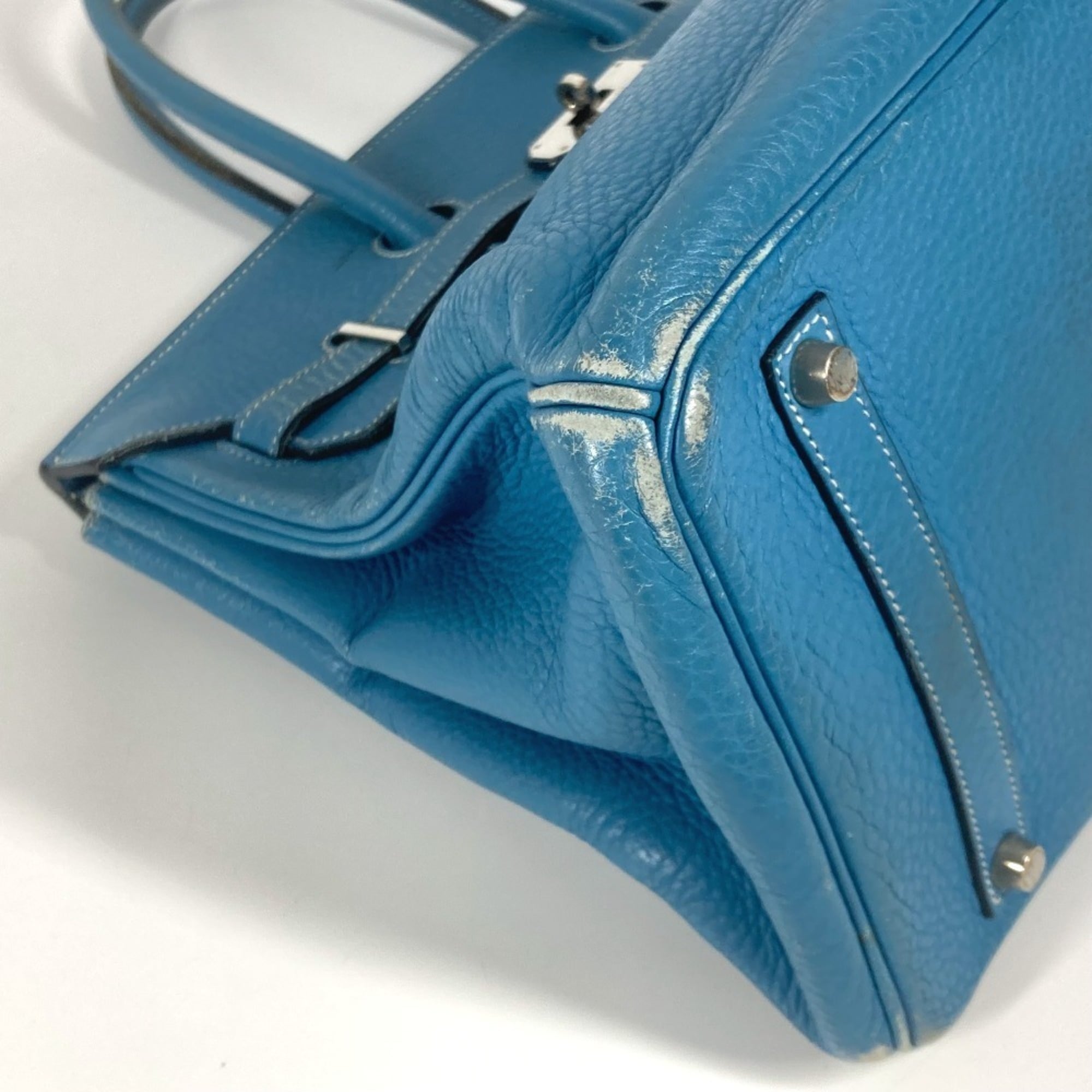 Hermes Birkin Blue Taurillon Clemence Leather Handbag Tote Bag (Pre-Owned)