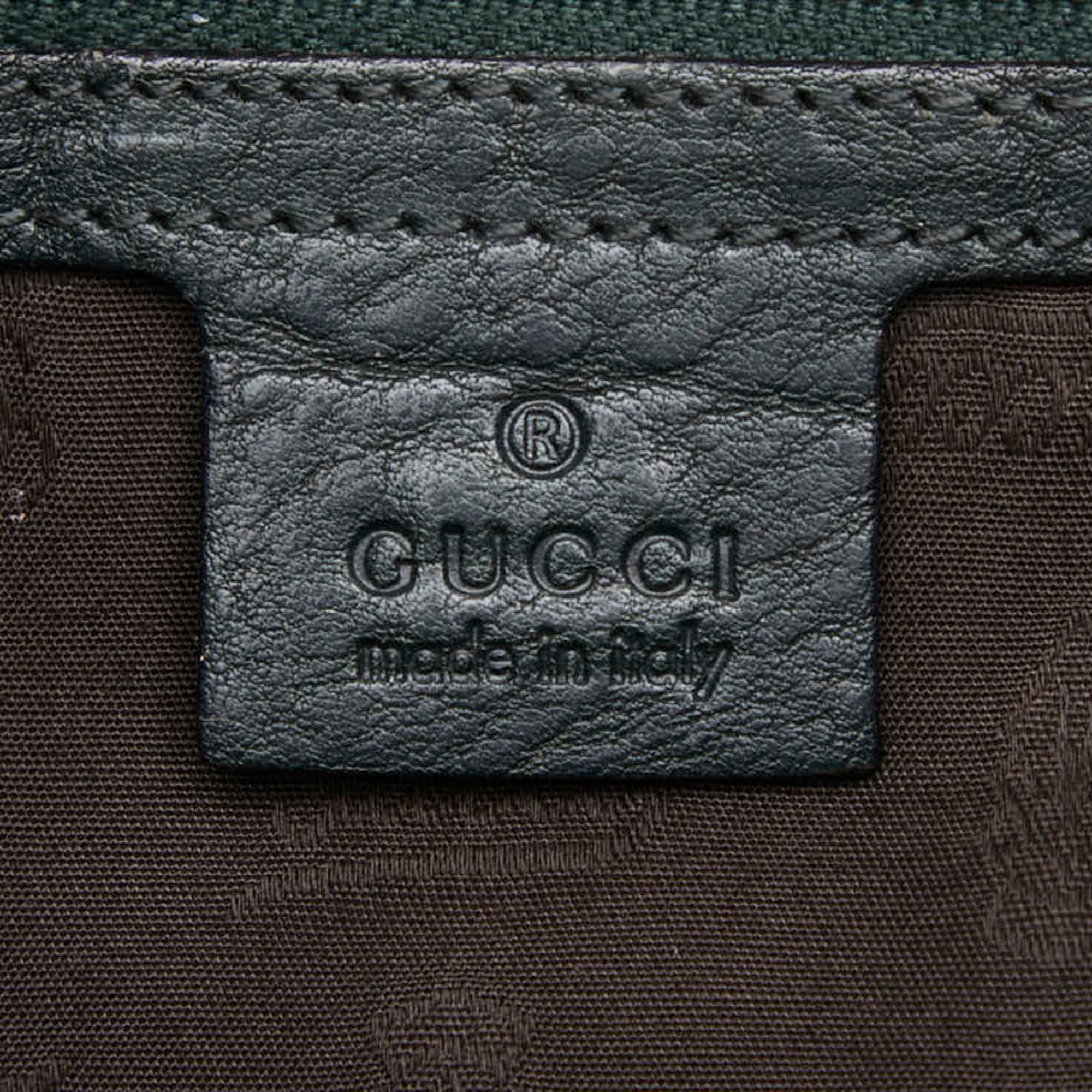 Gucci Beige Black Green Canvas Leather Shoulder Bag Tote Bag (Pre-Owned)