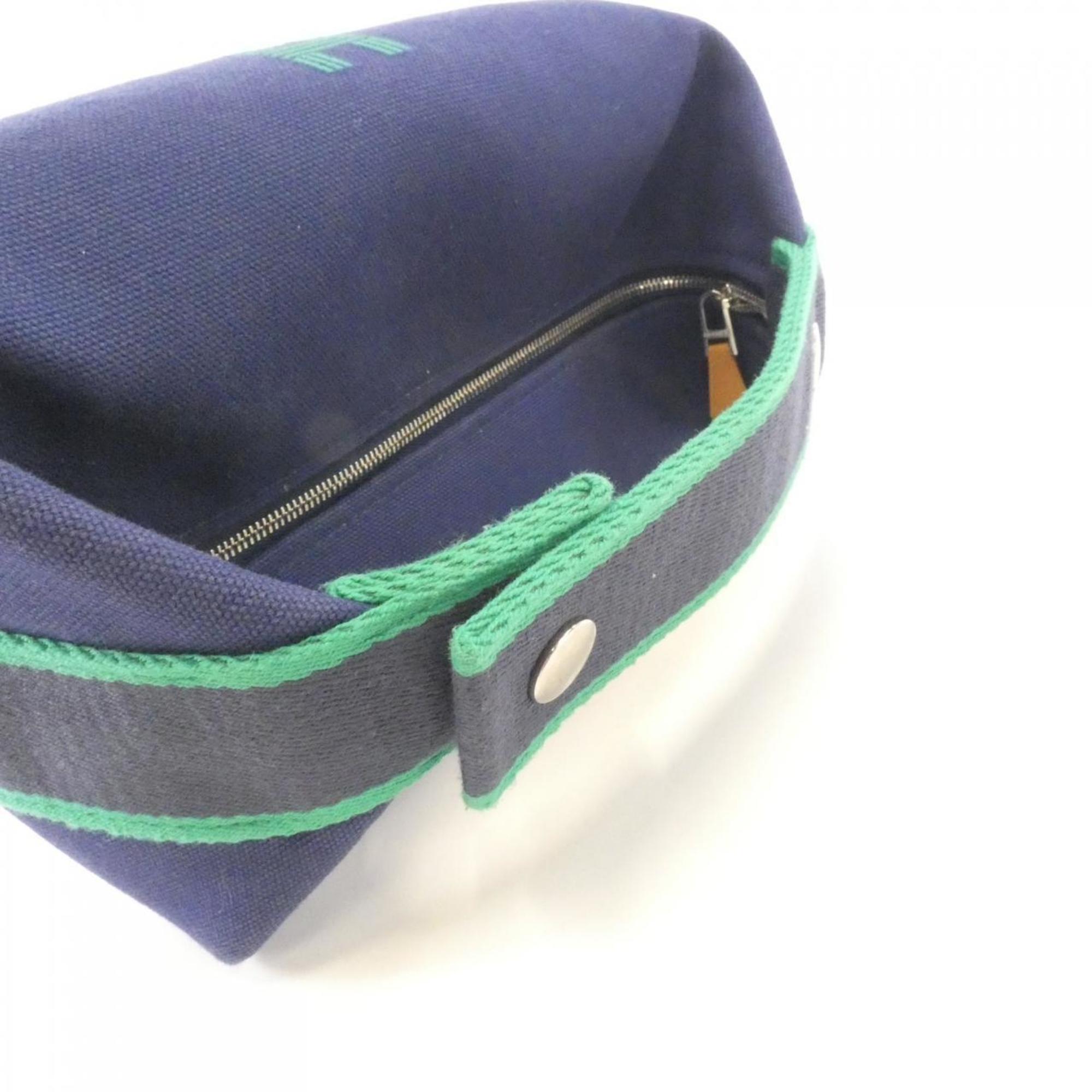 Hermes Black Marine Blue Canvas Handbag Pouch (Pre-Owned)