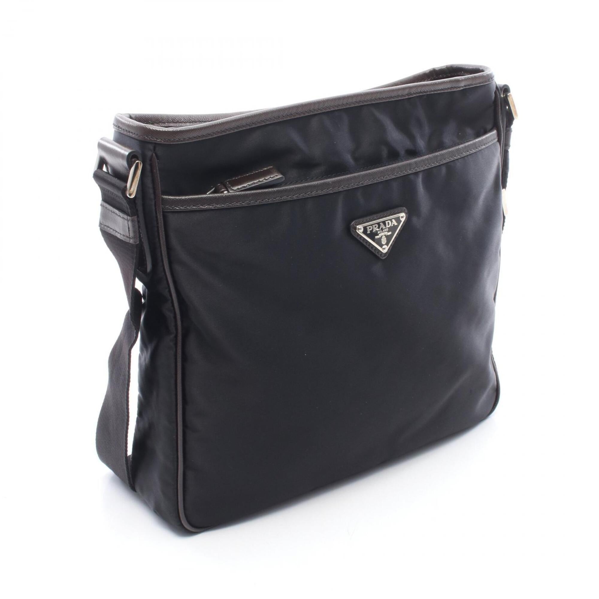 Prada Black Nylon Leather Handbag Shoulder Bag (Pre-Owned)