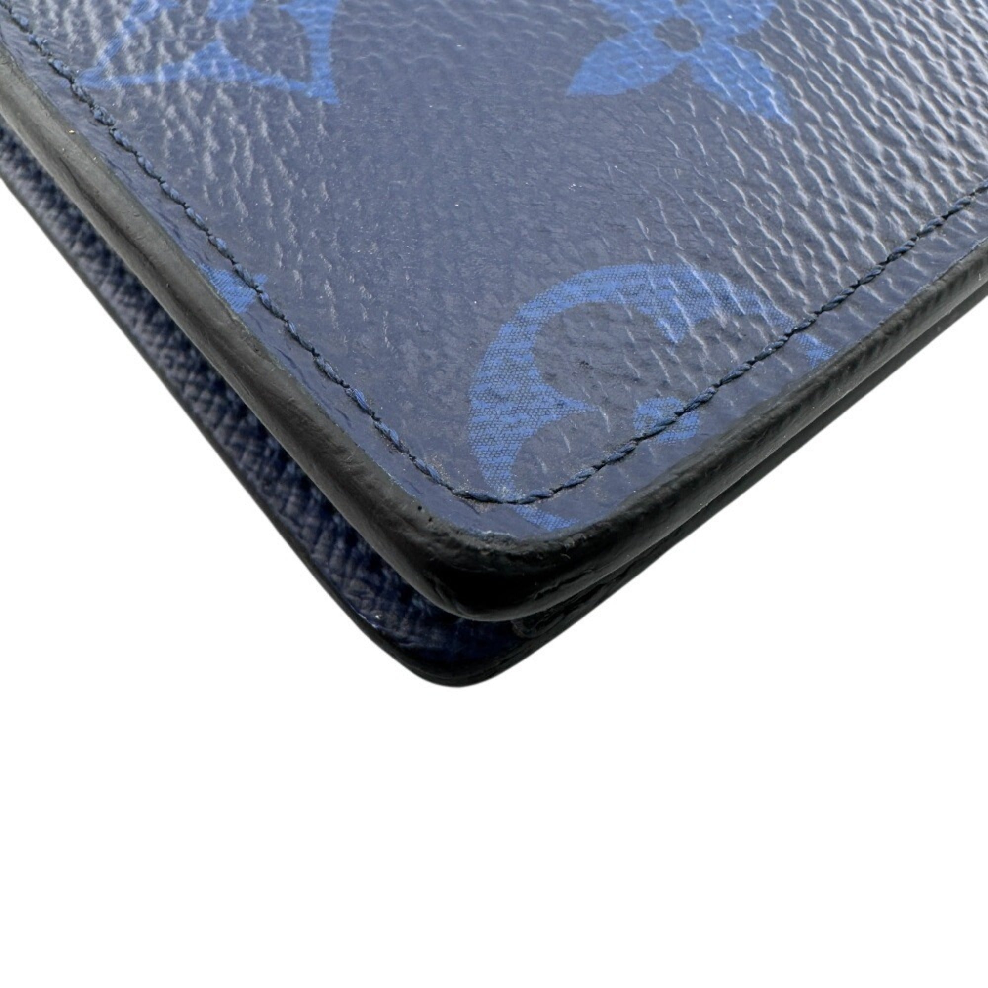 Louis Vuitton Blue Taigarama Leather Long Wallet (Bi-Fold) (Pre-Owned)