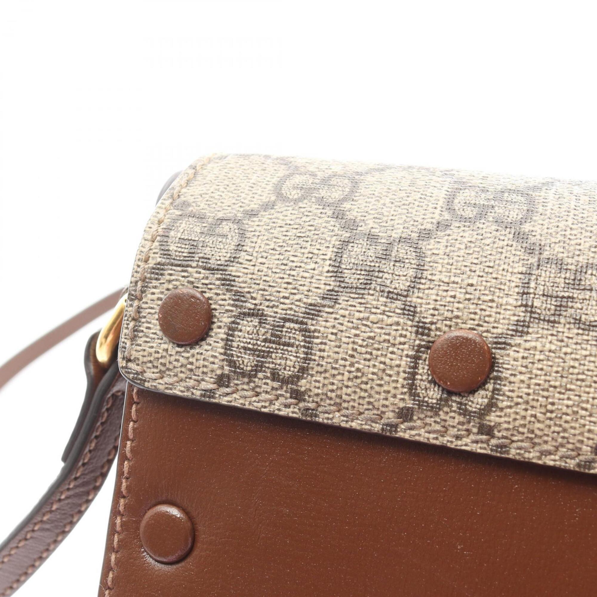 Gucci Beige Brown Red Color Gg Supreme Shoulder Bag (Pre-Owned)