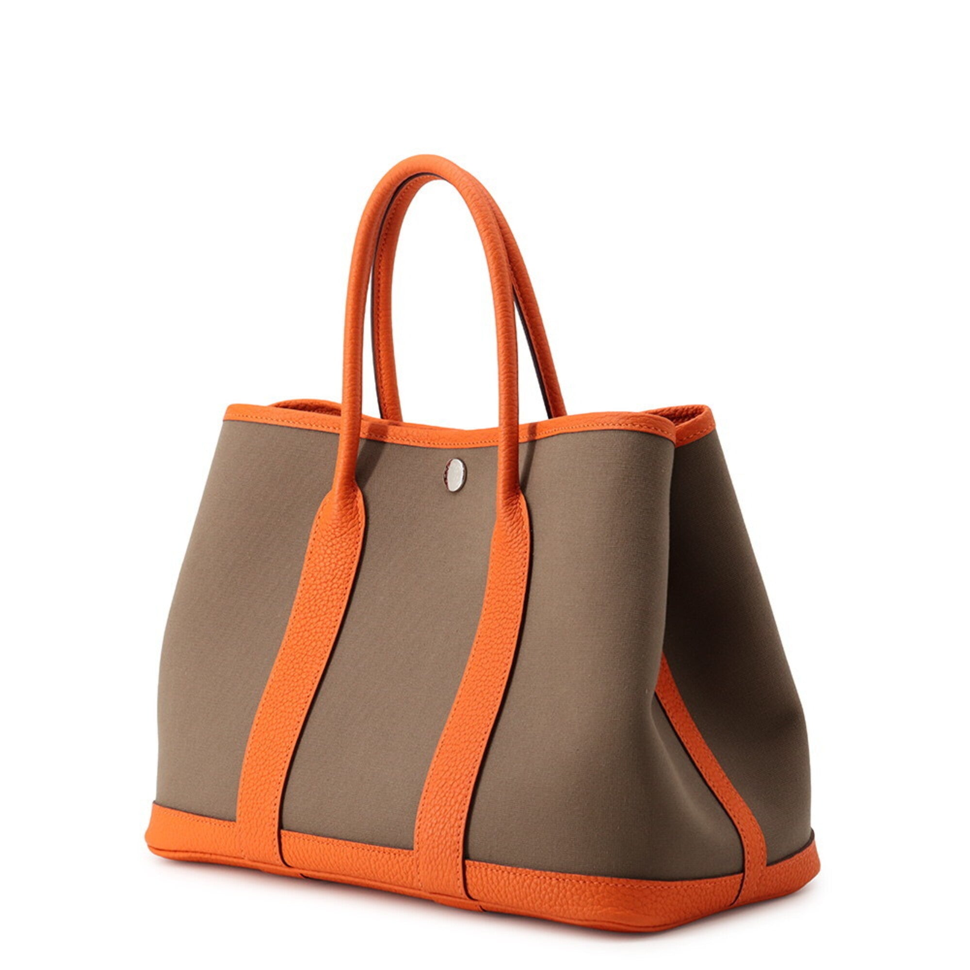 Hermes Garden Etoupe Gray Orange Toile Officier Negonda Leather Handbag Tote Bag (Pre-Owned)